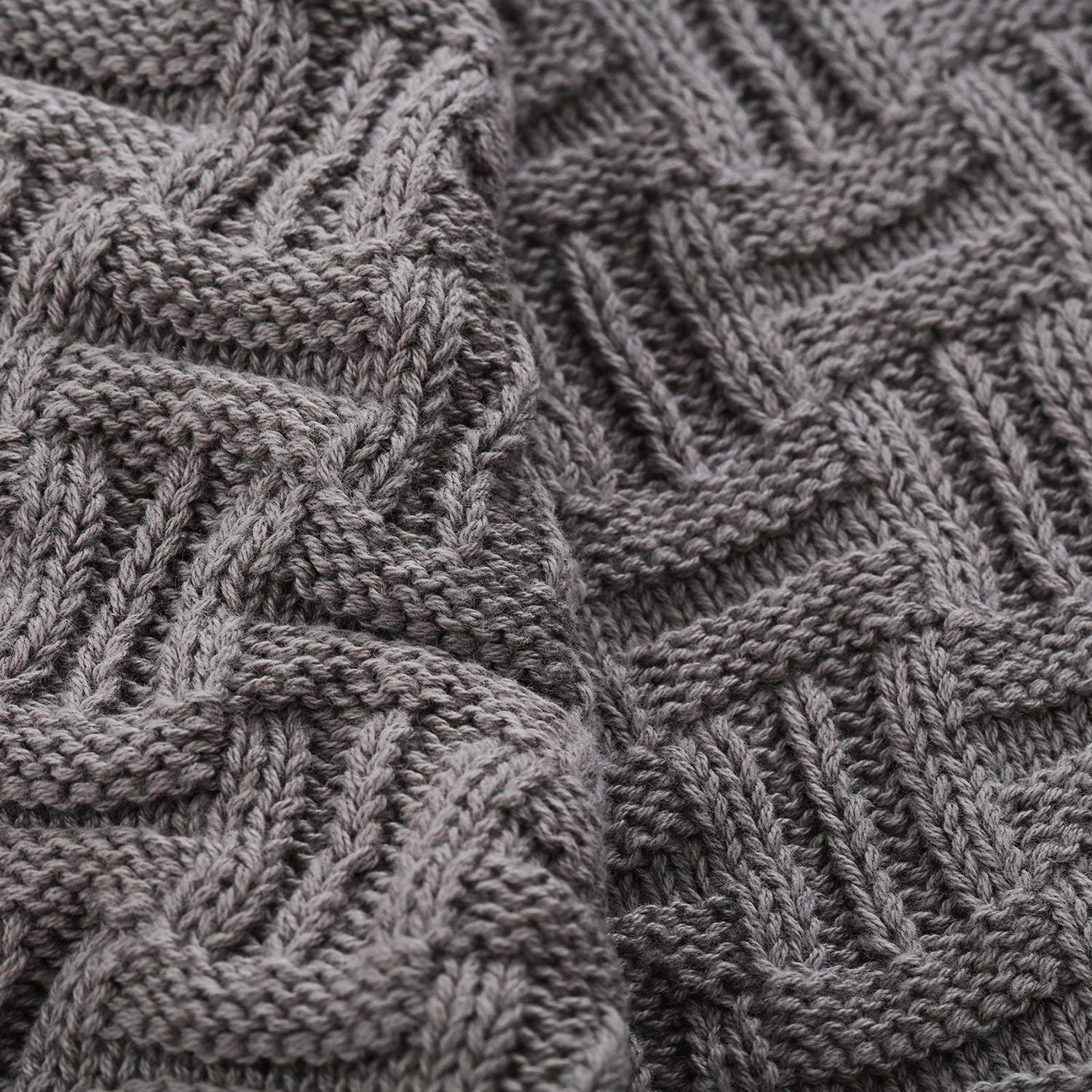 Oversized 60x80 Inch Soft Grey Knit Throw Blanket - 100% Cotton Lightweight Blanket for Bed, Couch & Sofa - Cozy Home Decor for Living Room, Bedroom & Travel