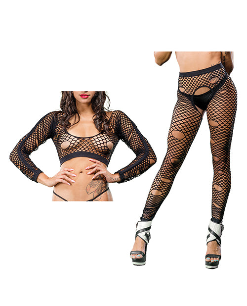 Beverly Hills Naughty Girl Crotchless Mixed Hole Leggings - Black One Size | Sexy Lingerie for Adults, Perfect for Role Play & Boudoir Photography