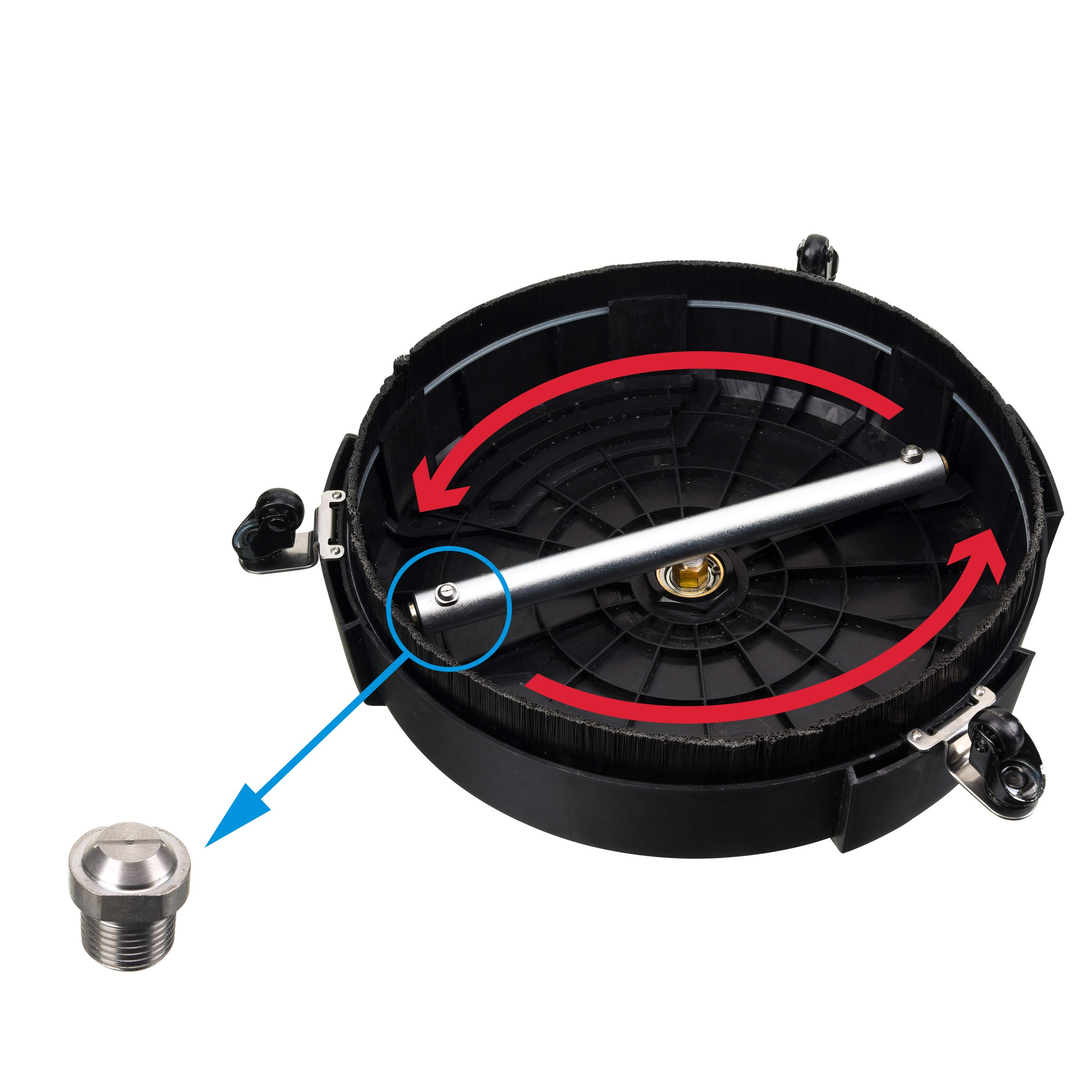 15 Inch Pressure Washer Surface Cleaner Attachment with Wheels - 3600 PSI Power Washer with 2 Extension Wands & 2 Nozzles - Ideal for Driveway, Deck, and Concrete Cleaning - Black