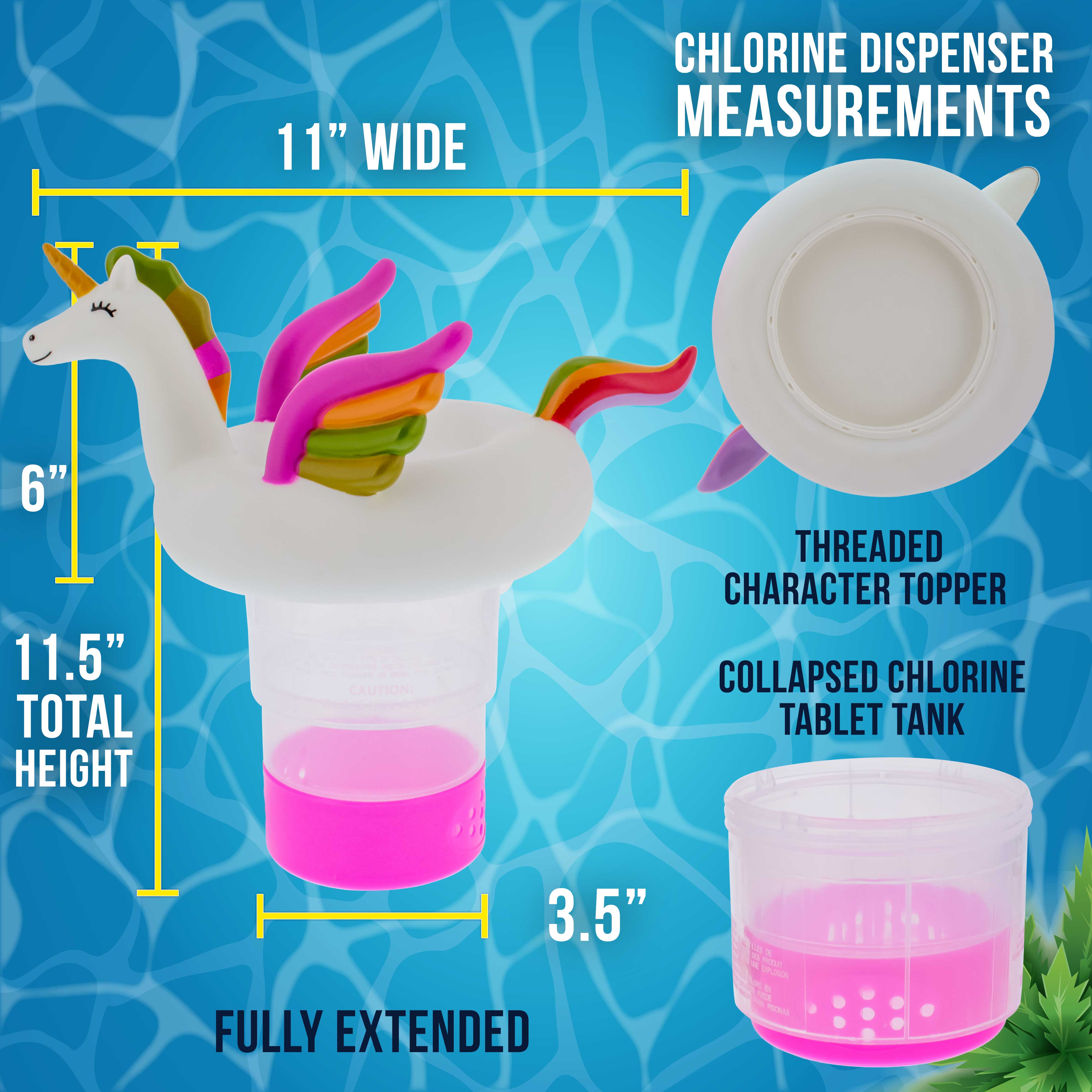 Unicorn Floating Pool Chlorine Dispenser - Holds 3 Tablets, Collapsible Base, Fun Cute Design in Pink, Green, Yellow & White - Perfect for Pool Parties, Backyard Fun & Pet-Friendly Water Play