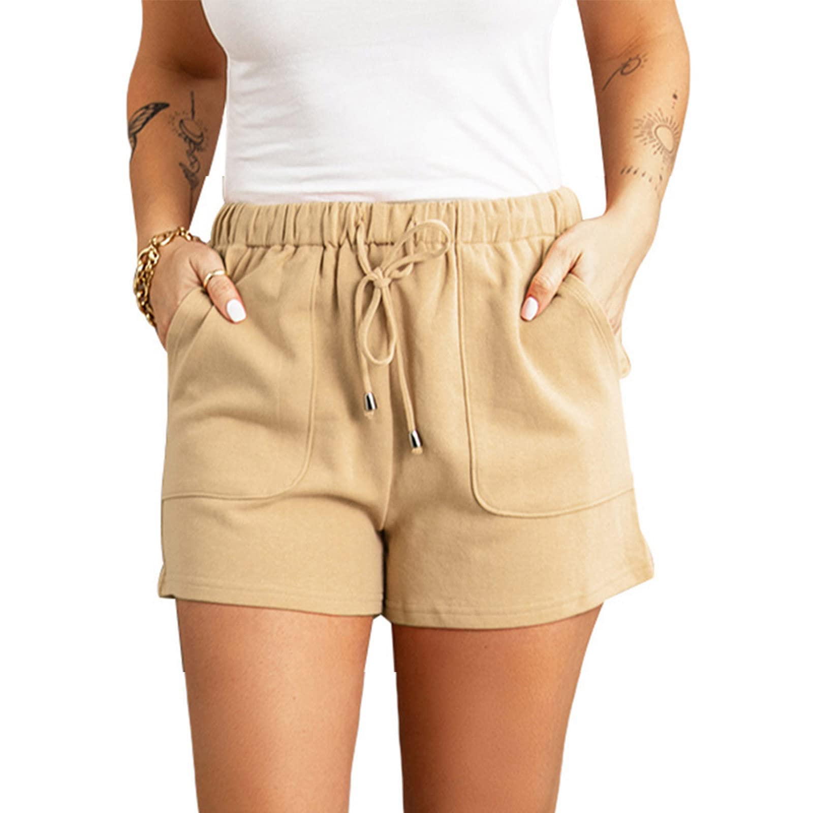 Trendy High Waist Shorts for Women - Summer Casual Lounge Pants with Pockets for Outing & Travel