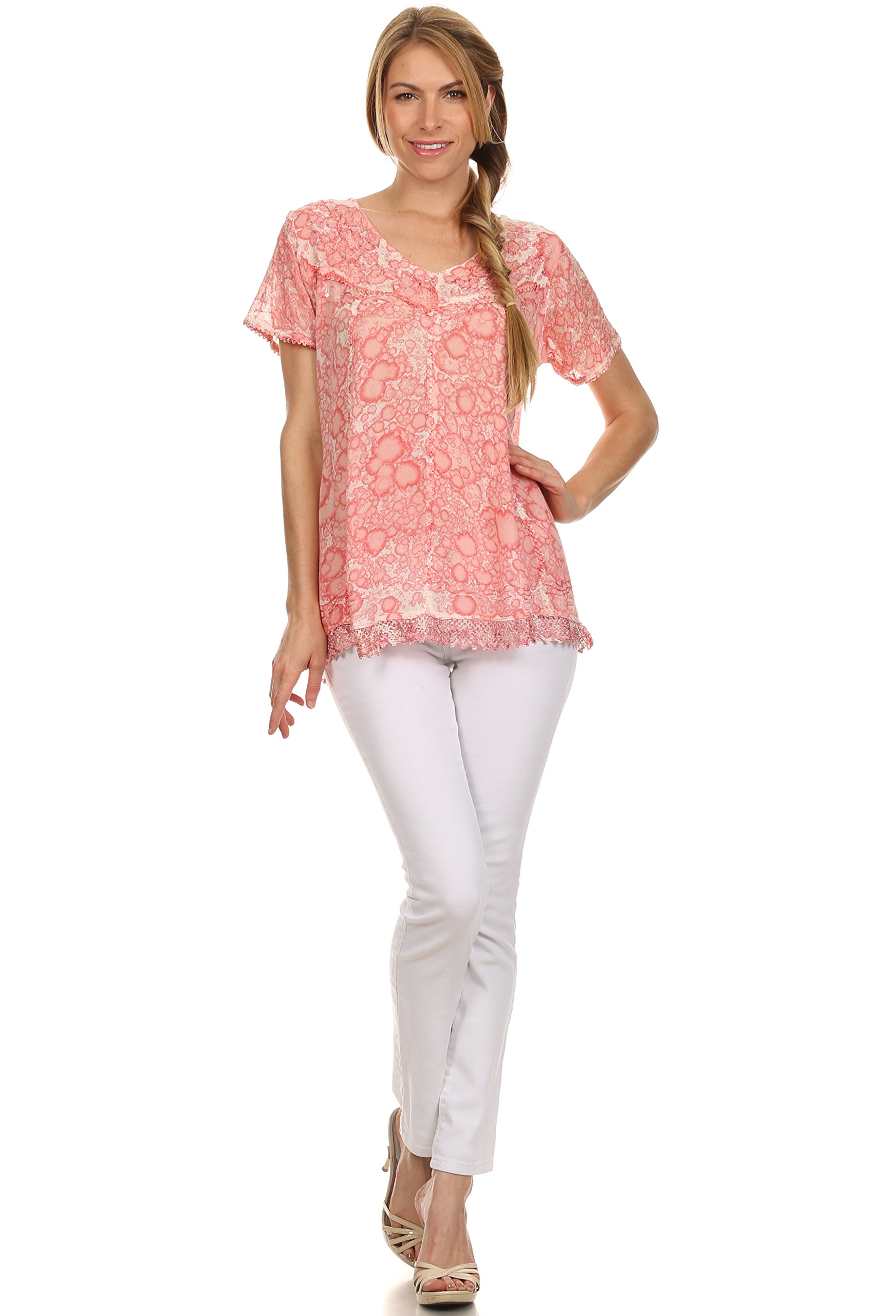 Sakkas Charolette Women's Embroidered Sequin Blouse - Elegant Party Top for Weddings, Evening Events & Special Occasions