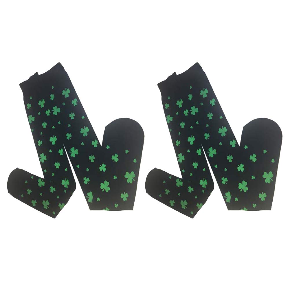 ABOOFAN 2 Pairs St. Patrick's Day Long Socks for Women & Girls - Shamrock Print Party Stockings (Black) - Perfect for St. Patrick's Day Celebrations, Irish Themed Parties, and Festive Outfits