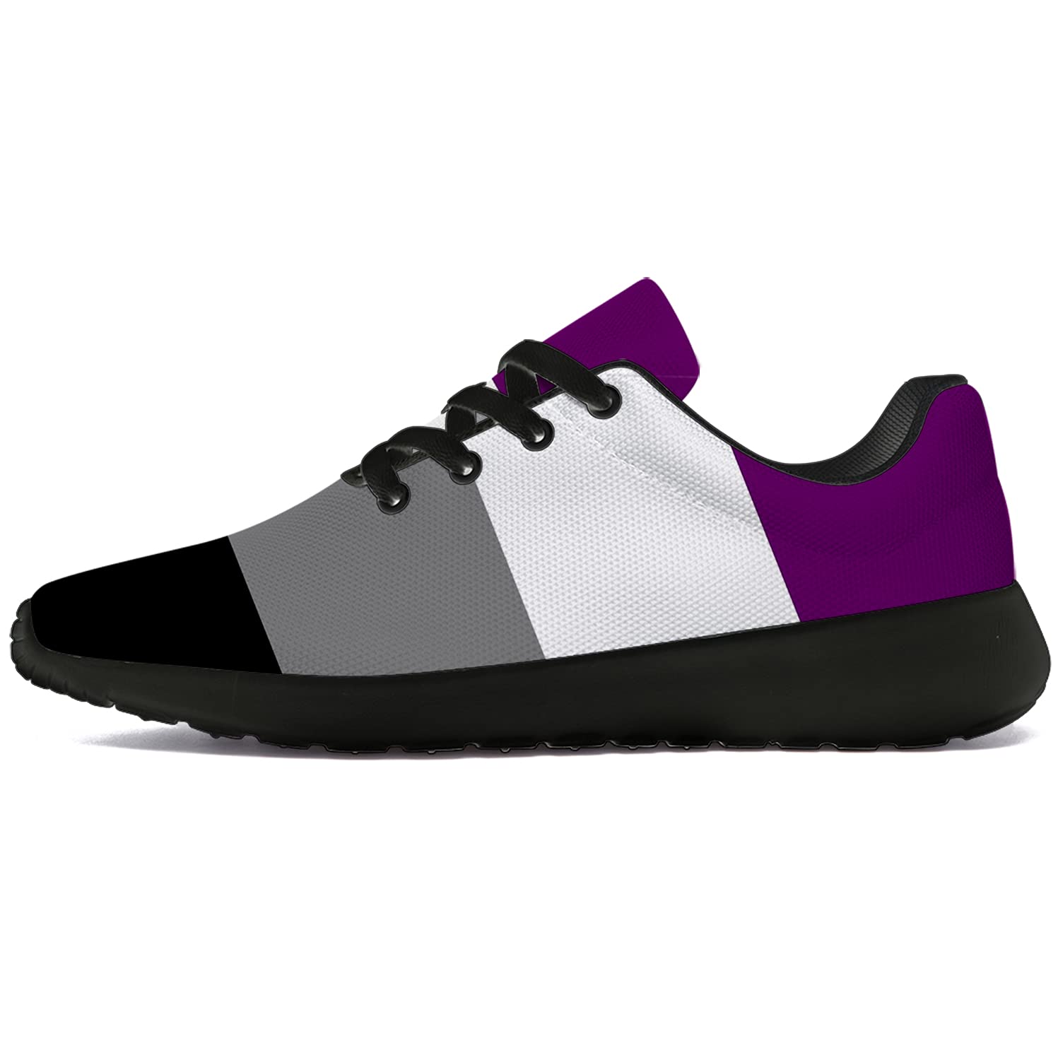 Unisex LGBTQ+ Pride Running Shoes - Comfortable Walking & Tennis Sneakers with Asexual Flag Design - Size 9.5 Men/11 Women - Black - Perfect for Pride Parades, Gym Workouts & Casual Wear