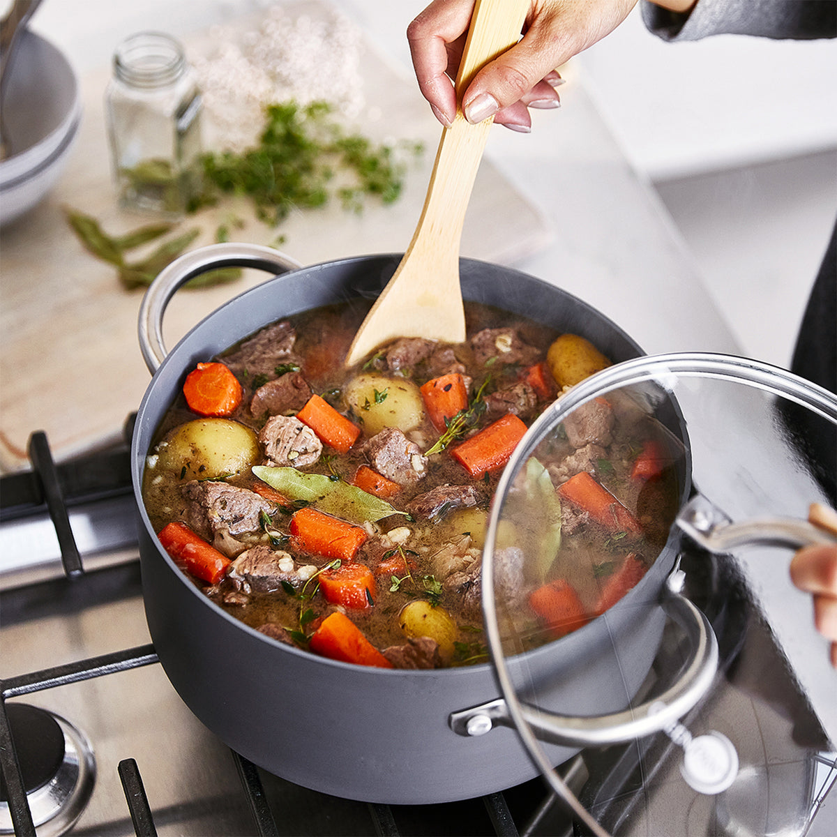 Premium Lima Ceramic Nonstick 5 Quart Stockpot with Glass Lid - Durable & Eco-Friendly Cookware for Soups, Stews, Pasta & Family Cooking