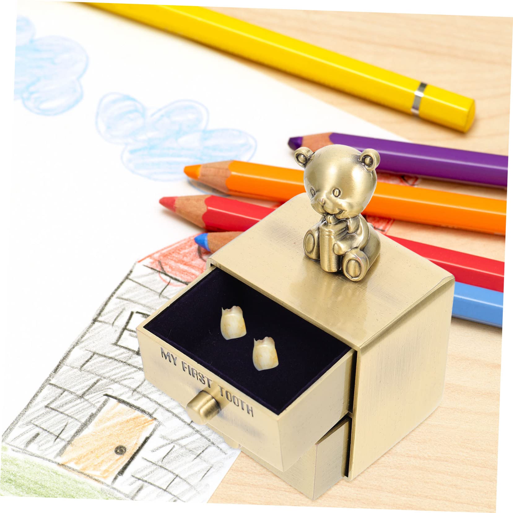 Toyvian 5-Piece Baby Tooth Keepsake Box Set - Zinc Alloy Storage Case for Boys & Girls' Deciduous Teeth - 2 Compartments Organizer - Perfect for Baptisms, Christmas, Birthdays & First Tooth Milestones