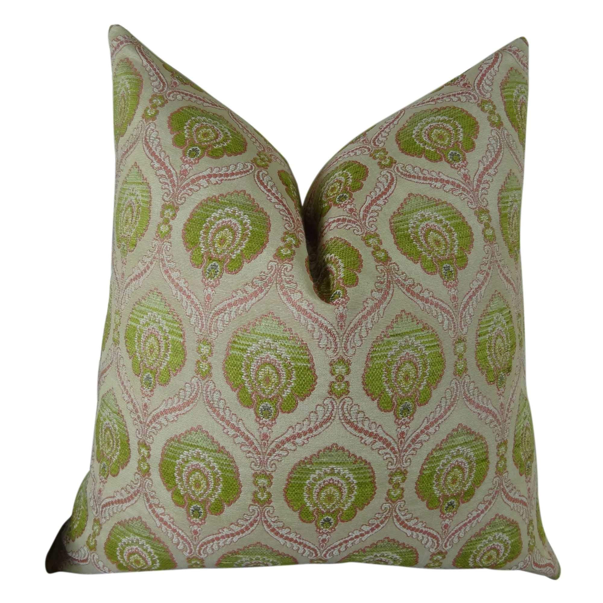 Plutus Tulip Handmade Throw Pillow 20x36 Inches - King Size Decorative Cushion in Pink & Green for Sofa, Bed & Home Decor
