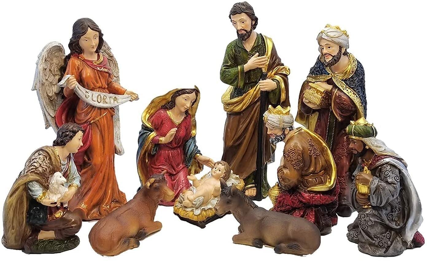 JUZZQ Nativity Scene Set - Baby Jesus Manger Christmas Crib Figurines, Church & Home Decor for Office, Garden, Family Room - Perfect Gift for Christmas, Nativity Displays & Holiday Decorations