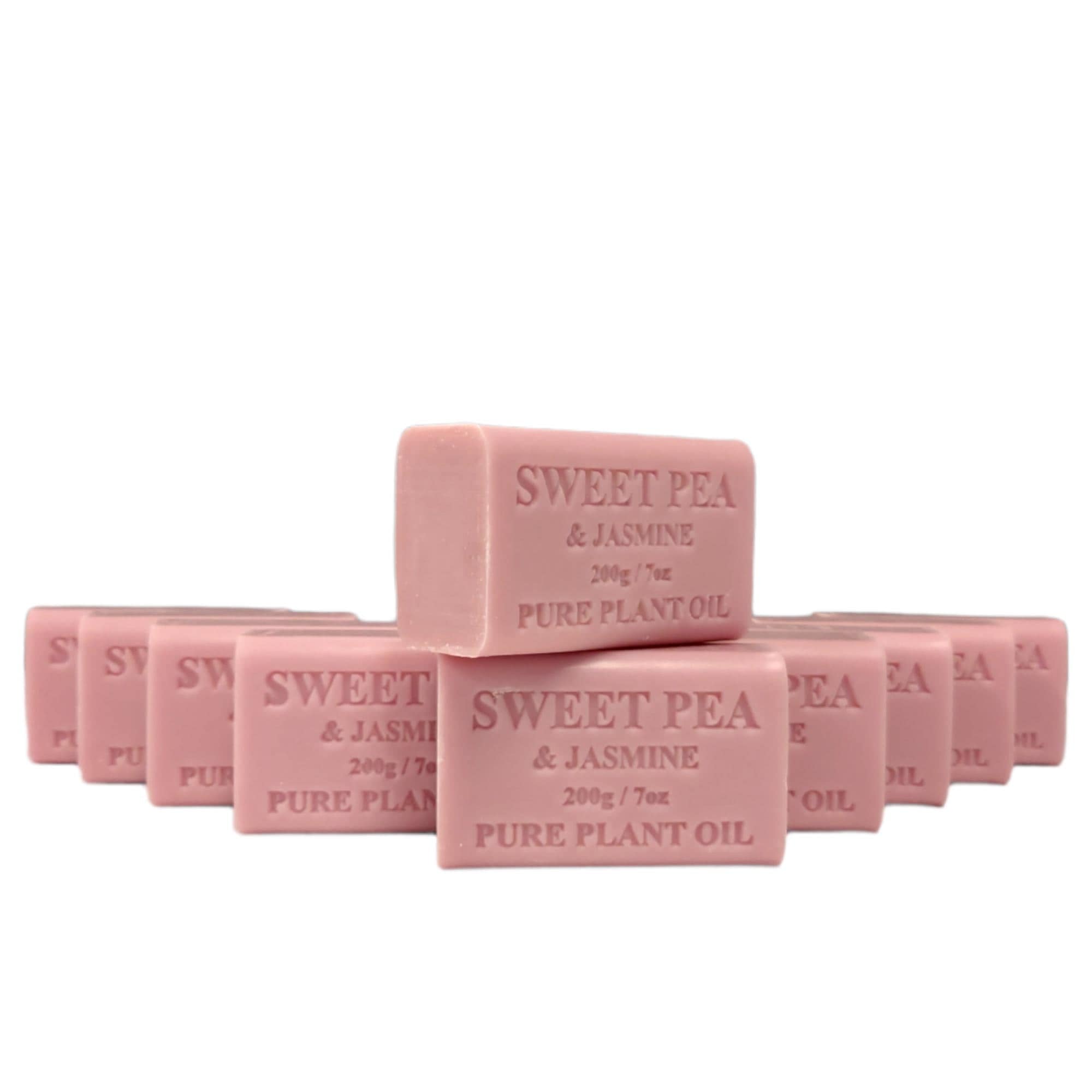 10-Pack 200g Sweet Pea & Jasmine Scented Natural Vegetable Oil Soap Bars - Pure Plant-Based Cleansing for Sensitive Skin, Eco-Friendly Bath & Shower, Handwashing, Gift Sets