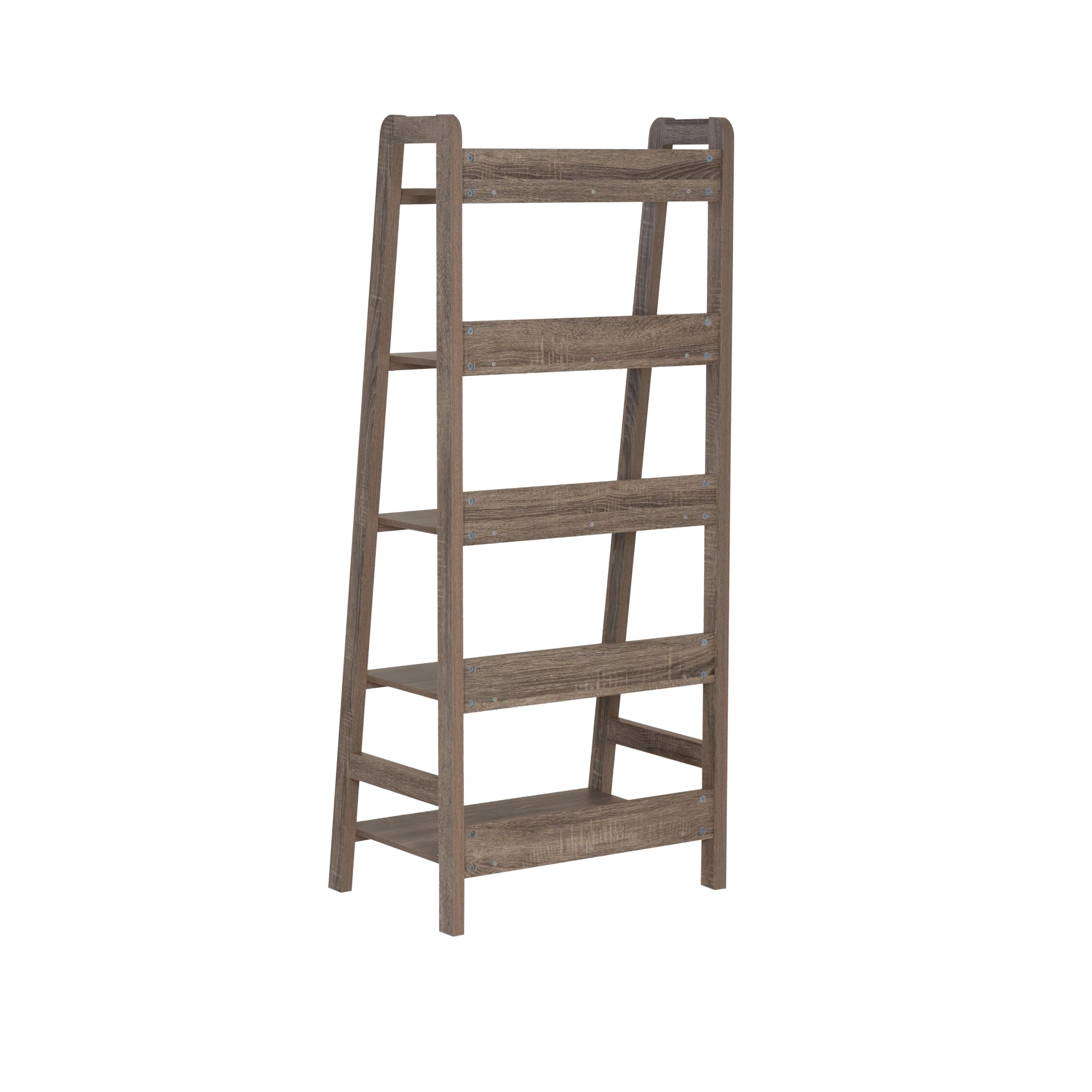 Linon Tracey Greywash Wooden 5-Shelf Ladder Bookcase - Stylish Storage for Living Room, Bedroom, or Home Office