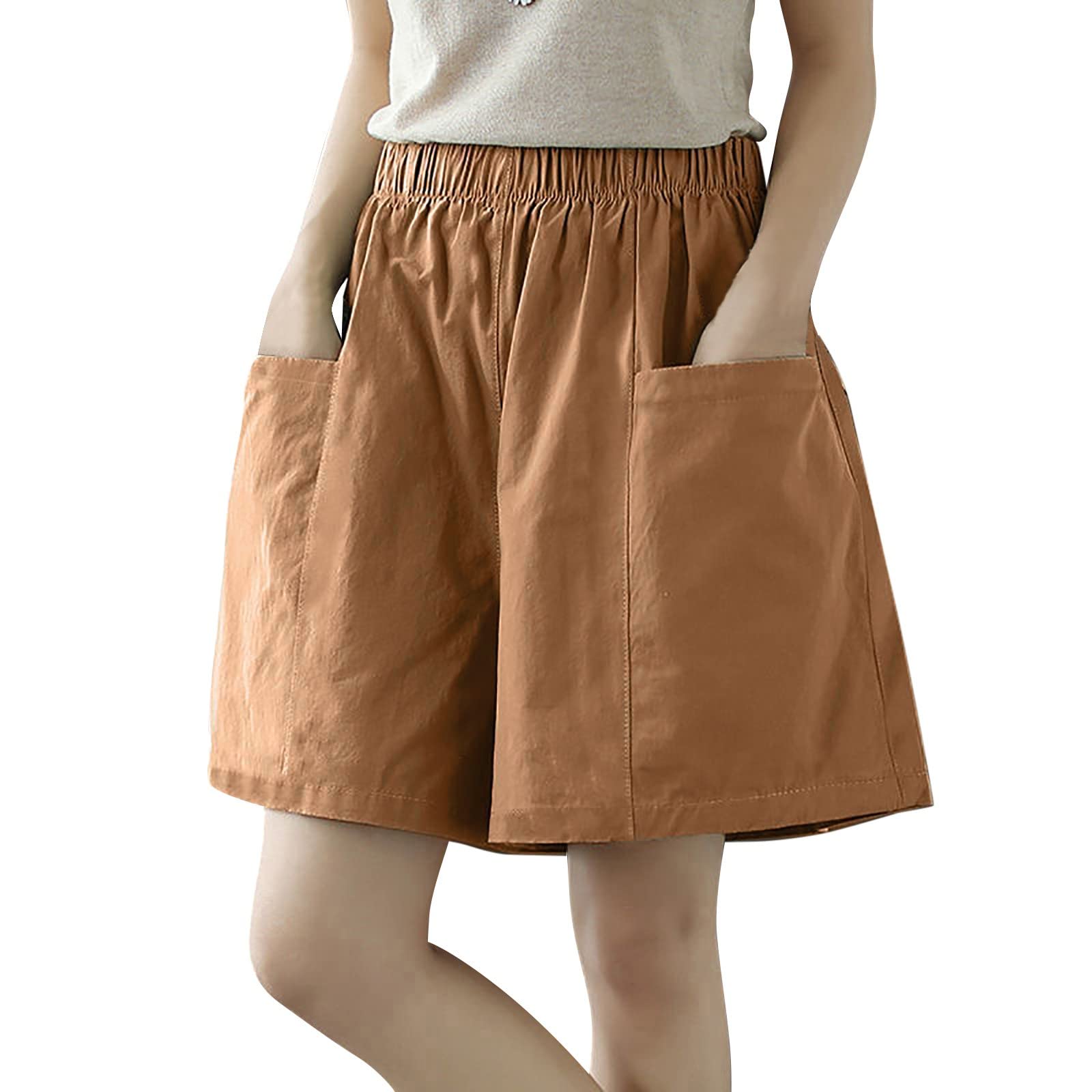 **Women's Cotton Casual Summer Shorts with Drawstring & Pockets - Perfect for Beach Vacations, Camping, and Travel**