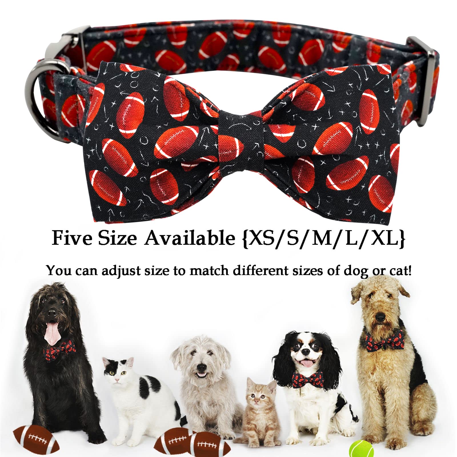 Lionheart Glory Adjustable Cotton Dog Bow Tie Collar for X-Small Dogs - Handmade Comfortable Rugby Pet Collar with Cute Bow - Perfect for Pet Parties, Photo Shoots & Special Occasions