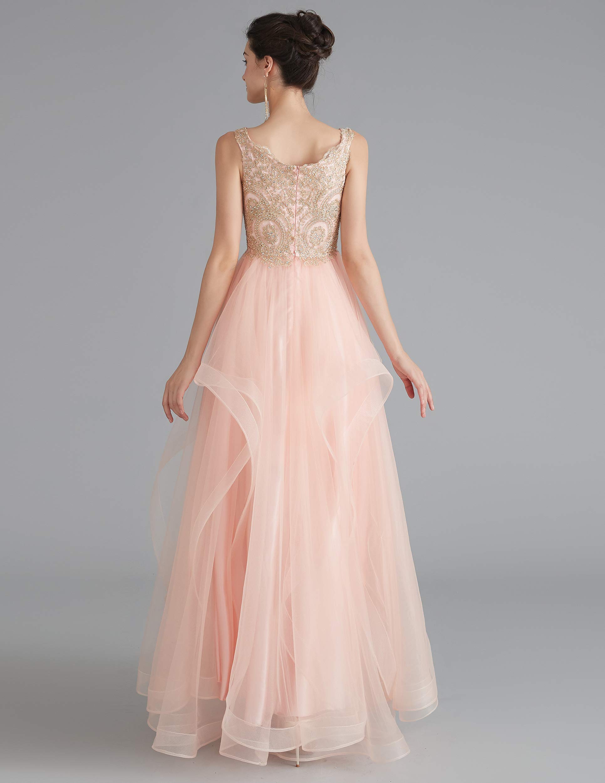 Elegant V-Neck Beaded Applique Asymmetrical Tulle Prom Dress for Women - Perfect for Homecoming, Formal Dances & Special Occasions