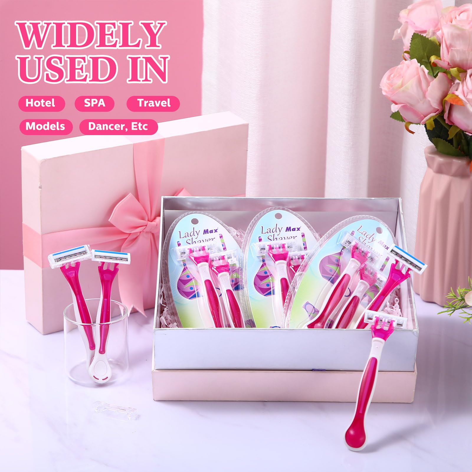 24 Pack Women's Sensitive Disposable Razors - 3 Blade Shavers for Smooth Skin & Bikini Area | Travel-Friendly Purple & White Razor Set | Perfect for Travel, Gym & Personal Grooming