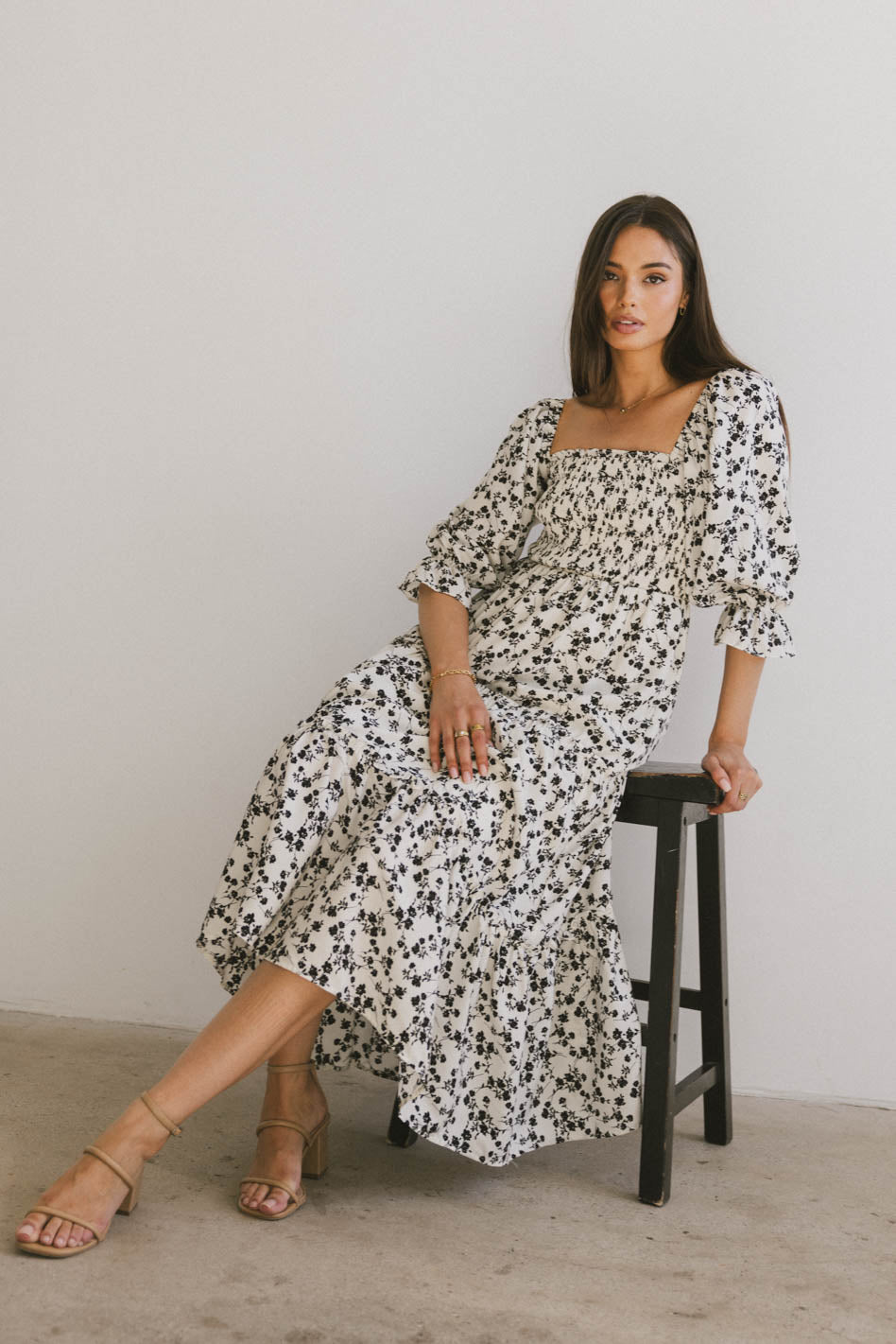 Kiran Floral Midi Dress in Cream | Elegant Floral Print Summer Dress for Women | Perfect for Weddings, Garden Parties & Brunch Dates