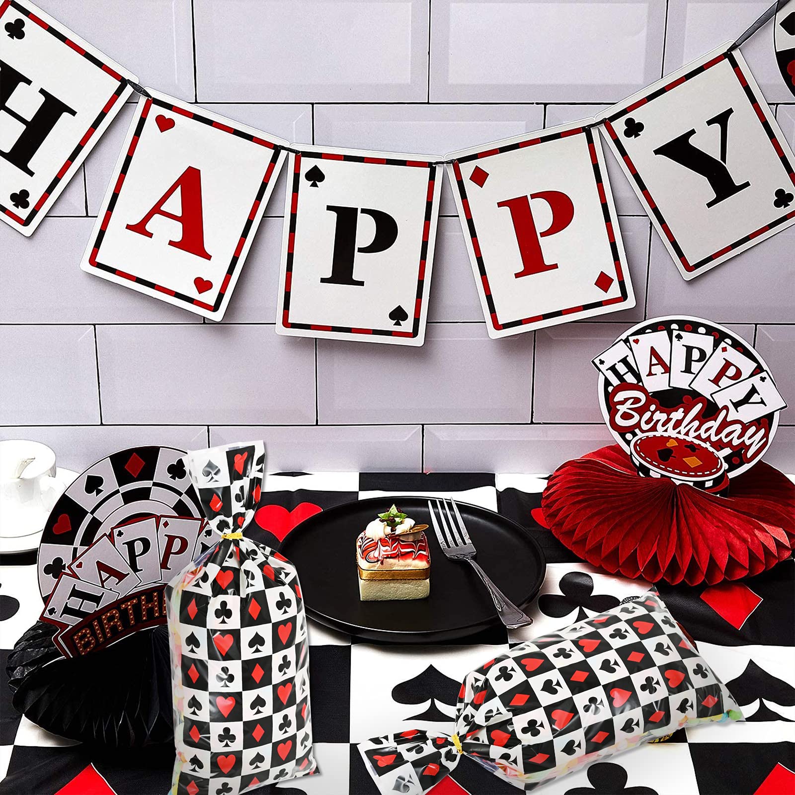100 Pcs Casino Treat Bags - Poker Print Cellophane Candy Bags with Twist Ties for Casino Theme Party, Birthday, Poker Night & Game Night Supplies - Perfect for Casino Parties, Poker Events, Birthday Favors & Candy Packaging