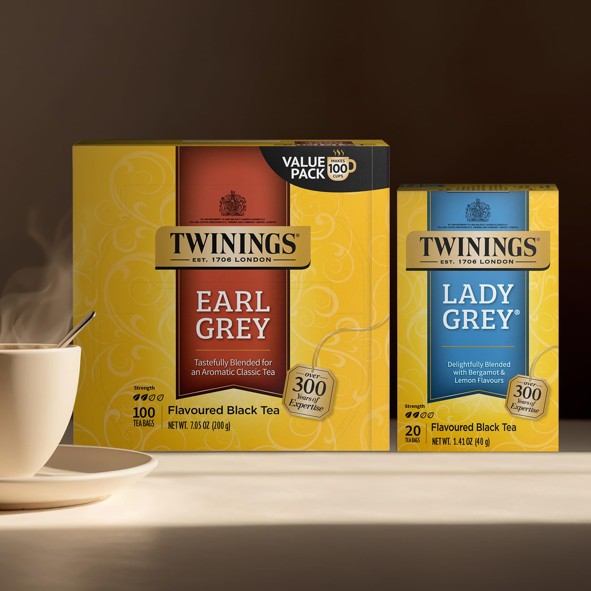 Twinings Lady Grey Black Tea Bags (20 Count, Pack of 6) & Earl Grey Tea Bags (100 Count) - Premium English Tea Blends for Afternoon Tea, Office Break or Relaxing at Home