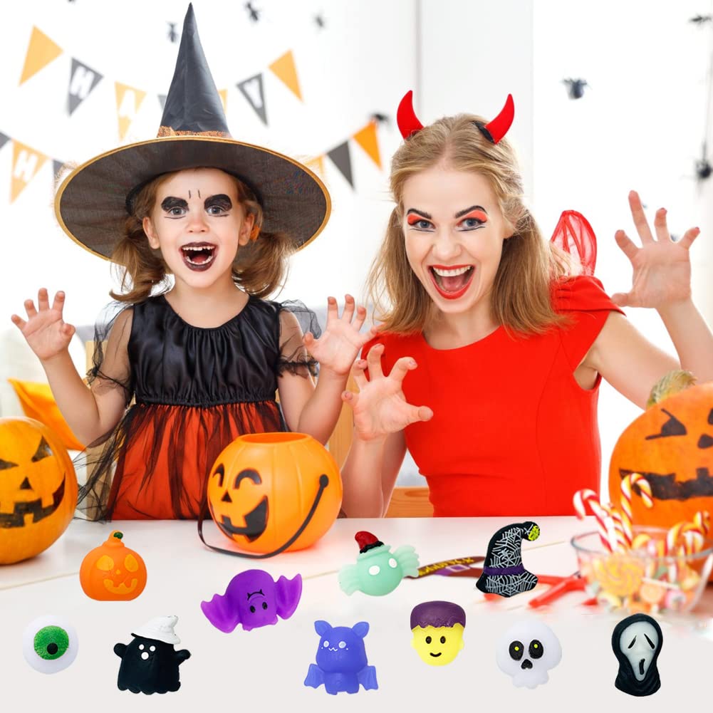 24-Piece Halloween Mochi Squishy Toys Bulk Pack - Mini Stress Relief Fidget Toys for Kids, Party Favors & Goody Bag Fillers - Cute Halloween Decorations & Sensory Play Gifts for Classrooms, Trick-or-Treating & Anxiety Relief