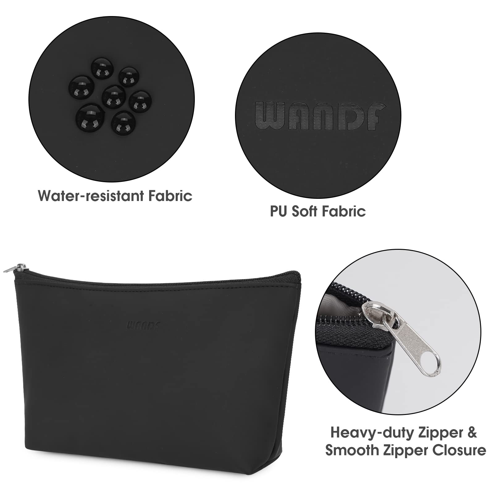 Waterproof Mini Makeup Bag for Women - Travel & Purse Organizer (Pure Black)
