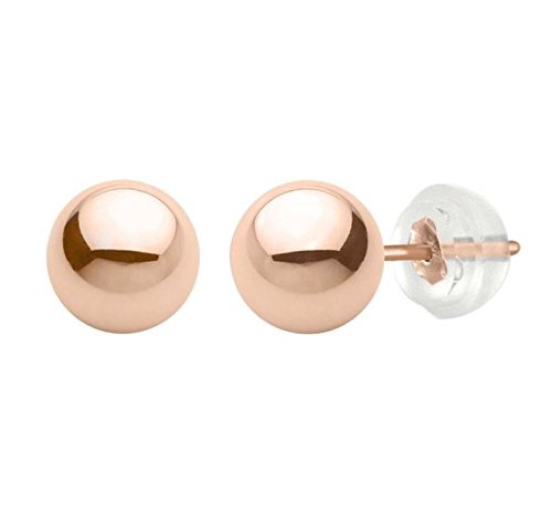 14K Rose Gold Ball Stud Earrings for Women - Dainty Minimalist Jewelry for Everyday Wear, Gifts, Parties & Special Occasions