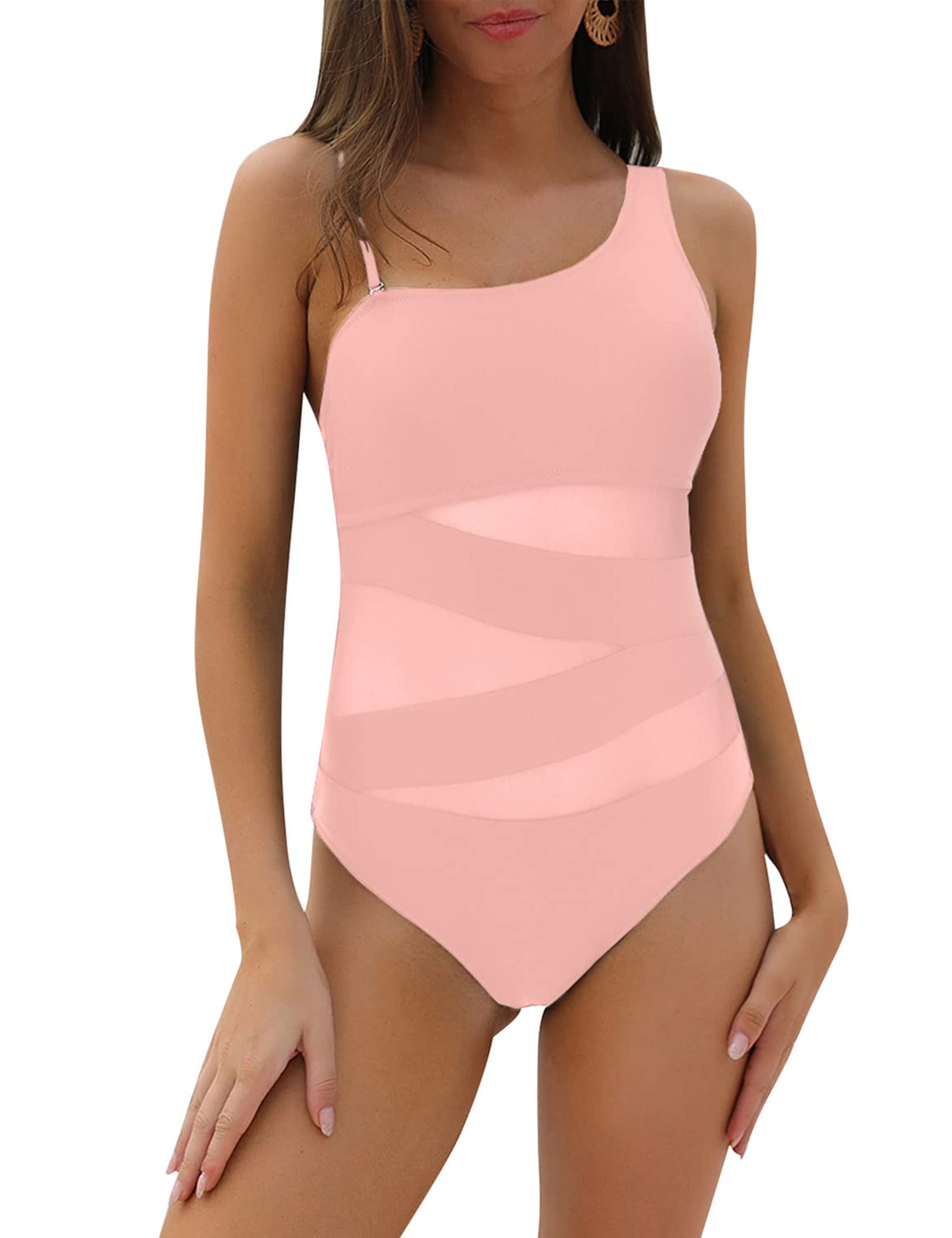 Sexy One Shoulder One Piece Swimsuits for Women - Slimming Mesh Bathing Suits & Jelly Print Swimwear | Perfect for Beach Vacations, Pool Parties and Summer Getaways