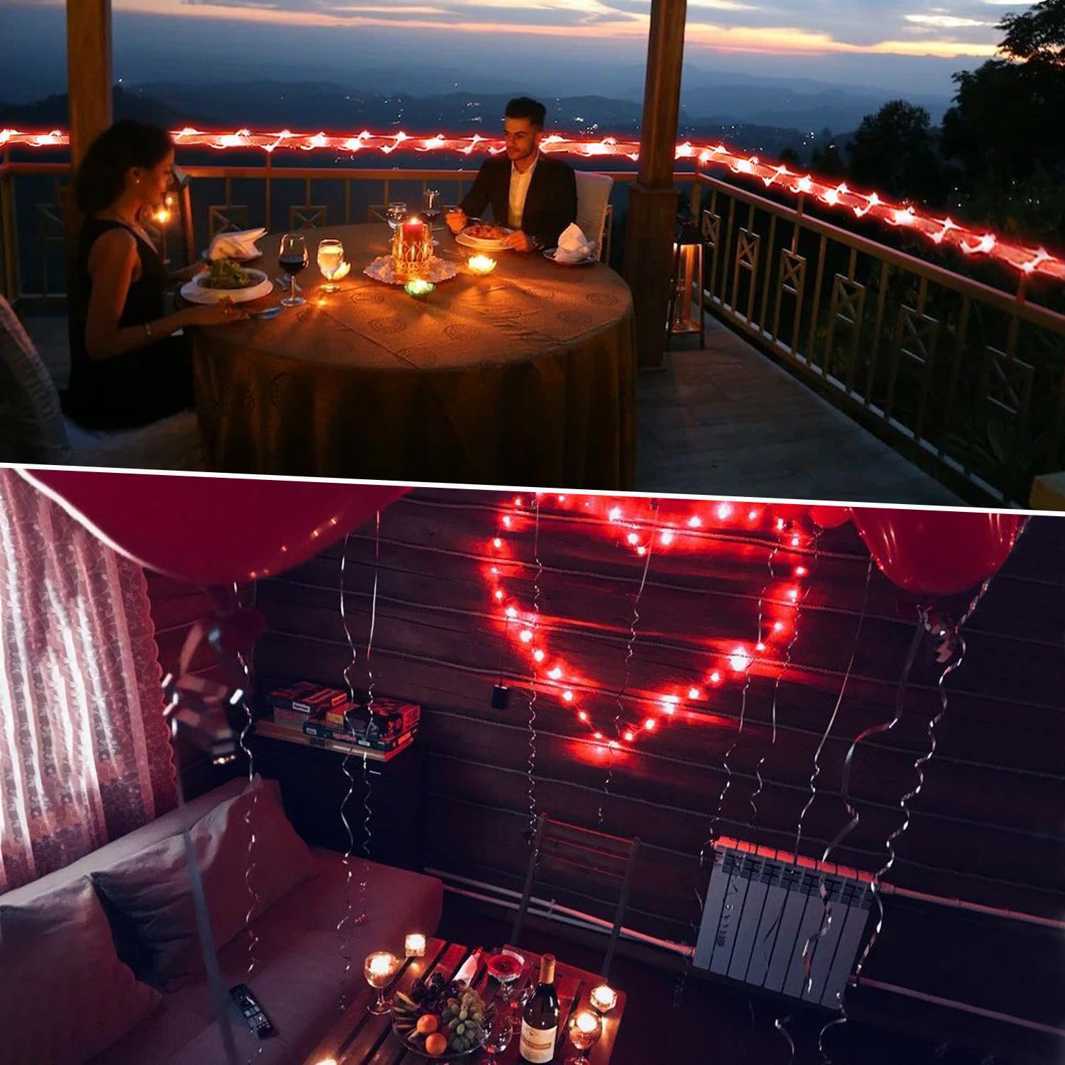 JMEXSUSS 2 Pack 66ft 200LED Red Rope Lights - Battery Operated Waterproof Outdoor String Lights with Remote Control for Trampoline, Camping Tent, Garden, Patio, Party & Holiday Decorations