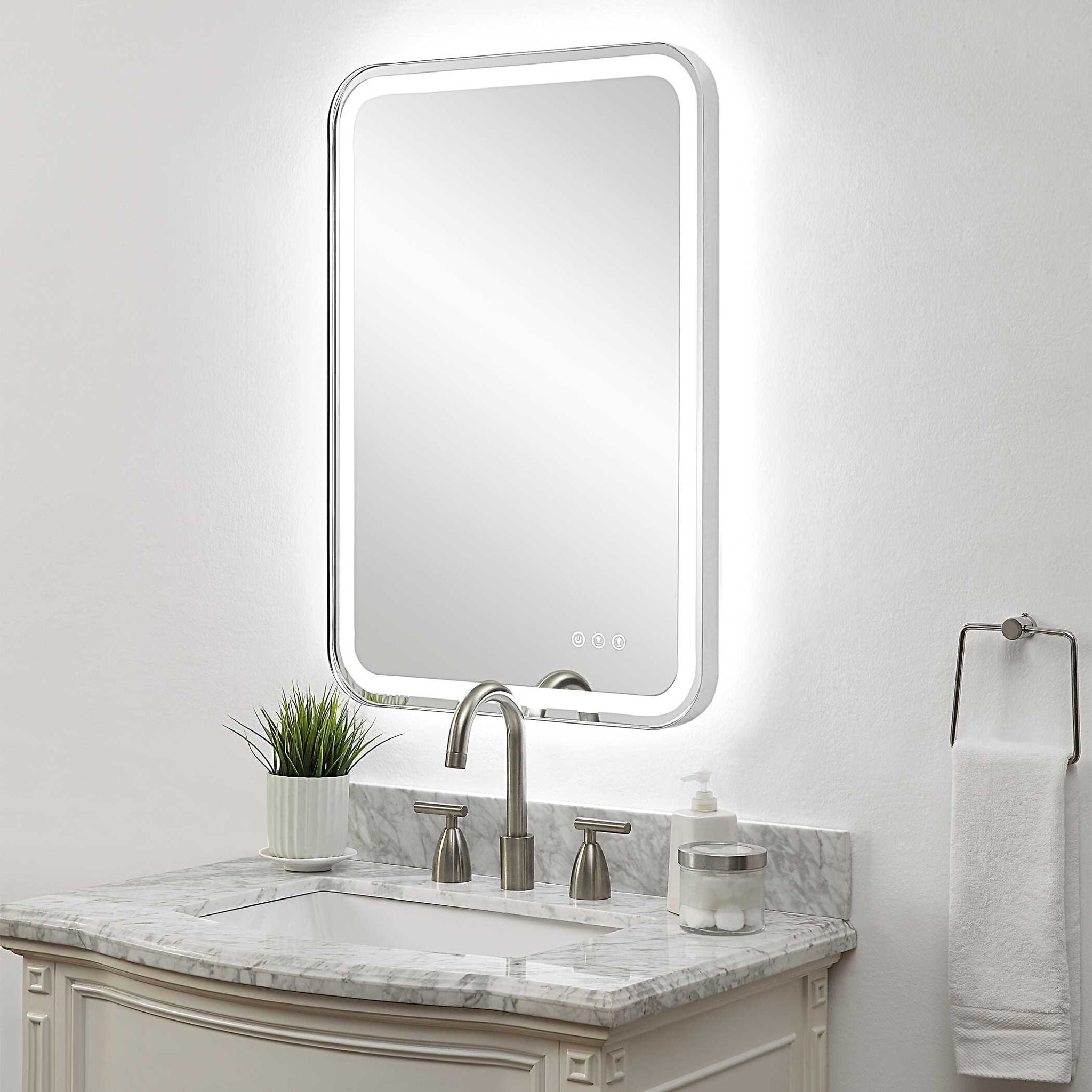 Crofton Lighted Nickel Vanity Mirror with LED Lights - Adjustable Brightness, 10X Magnification - Perfect for Makeup, Skincare & Grooming at Home or Salon