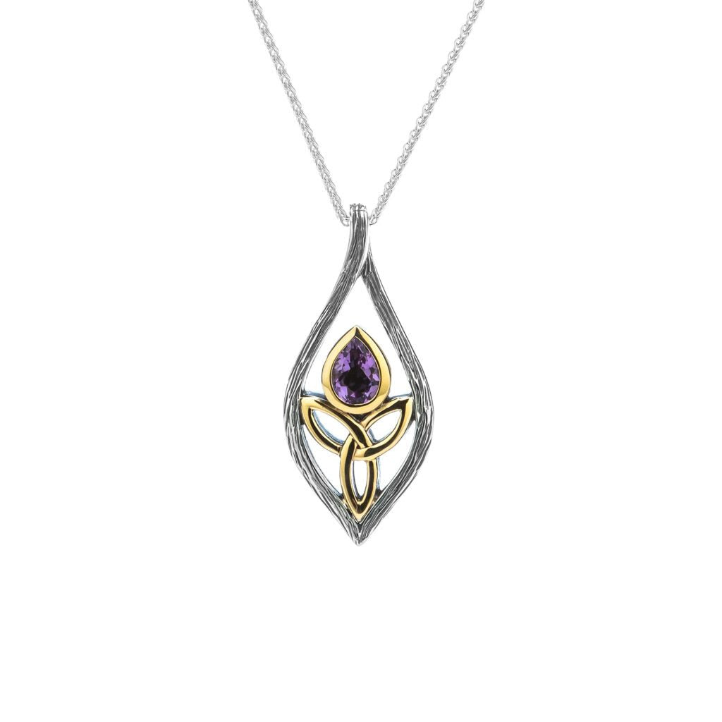 10K Gold & Sterling Silver Guardian Angel Pendant with Genuine Amethyst or Topaz - Perfect for Gifts, Spiritual Protection & Everyday Jewelry Wear