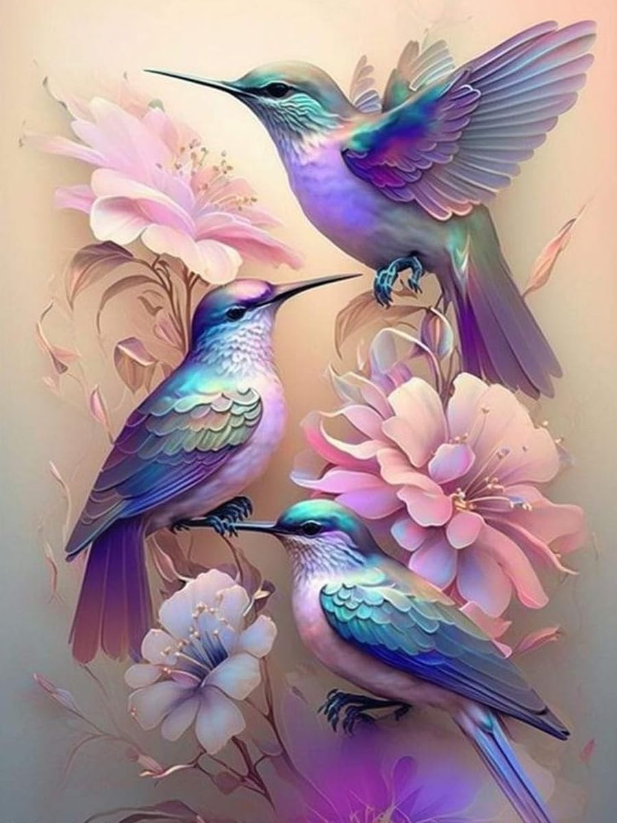 Eiazuiks Hummingbird Paint by Numbers Kit for Adults Beginners - 16”x20” Oil Painting Canvas with 3 Paintbrushes - DIY Home Decor, Stress Relief & Gift Idea