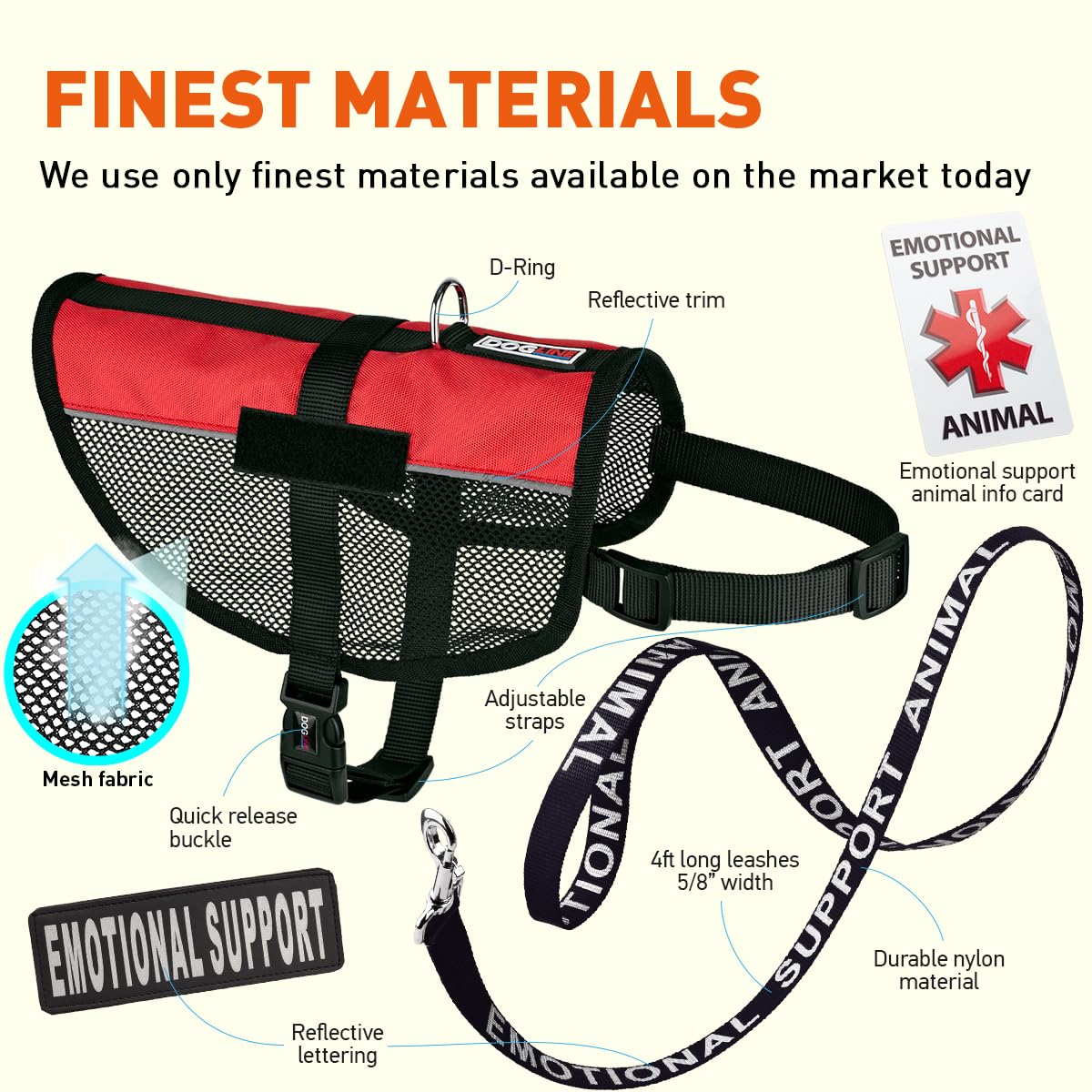 Adjustable Emotional Support Dog Vest Bundle - Service Dog Harness with Reflective ESA Patches, Leash & ID Card for Anxiety Relief | Perfect for Therapy Dogs, Travel & Public Spaces