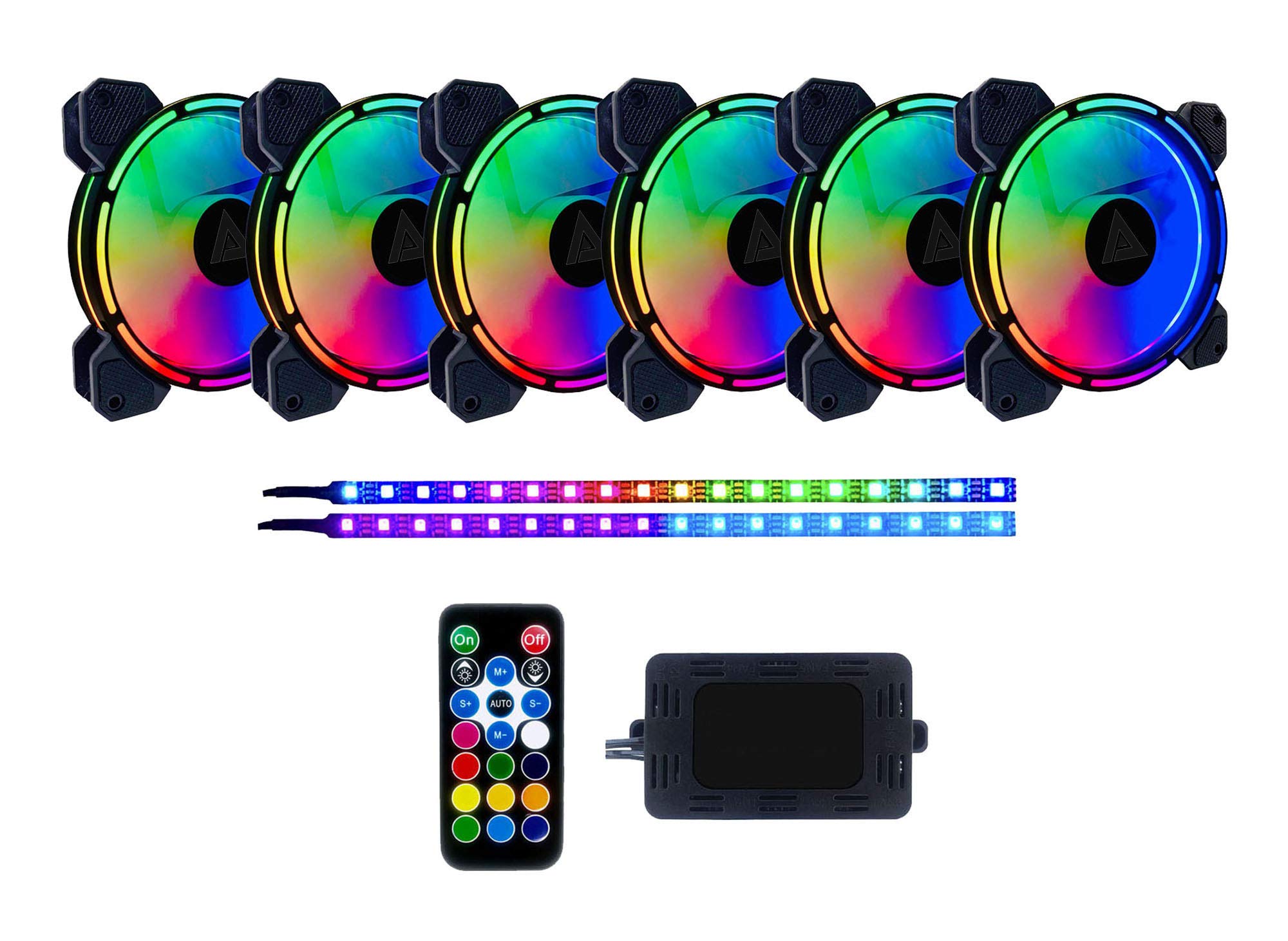 Apevia AC62-RGB Arcane 120mm Silent RGB LED Fan with Remote Control - 16 Color Changing LEDs, 8 Anti-Vibration Pads & 2 Magnetic LED Strips (6+2 Pack) - Perfect for PC Gaming, Case Cooling & Custom RGB Lighting Setups
