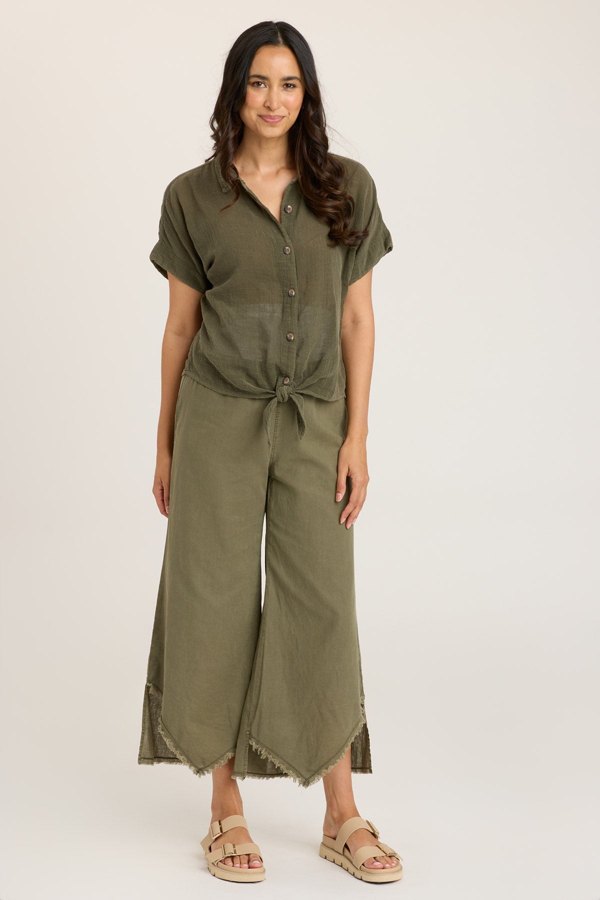 Astri Asymmetric Wide Leg Pants for Women - High Waisted Flowy Trousers with Side Slits, Comfortable Stretch Fabric for Office, Casual & Evening Wear