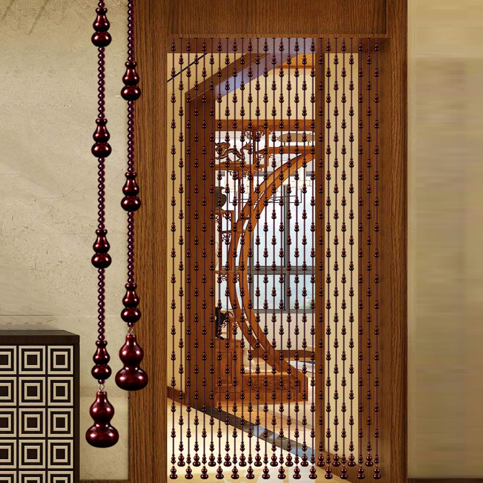 Natural Wooden Beads Door Curtain - Peach Wood Gourd Bead Partition for Bedroom & Living Room | Ventilation & Dustproof | 21/25/29/35 Strands (80x125cm) - Perfect for Room Dividers, Window Decor & Boho Home Style