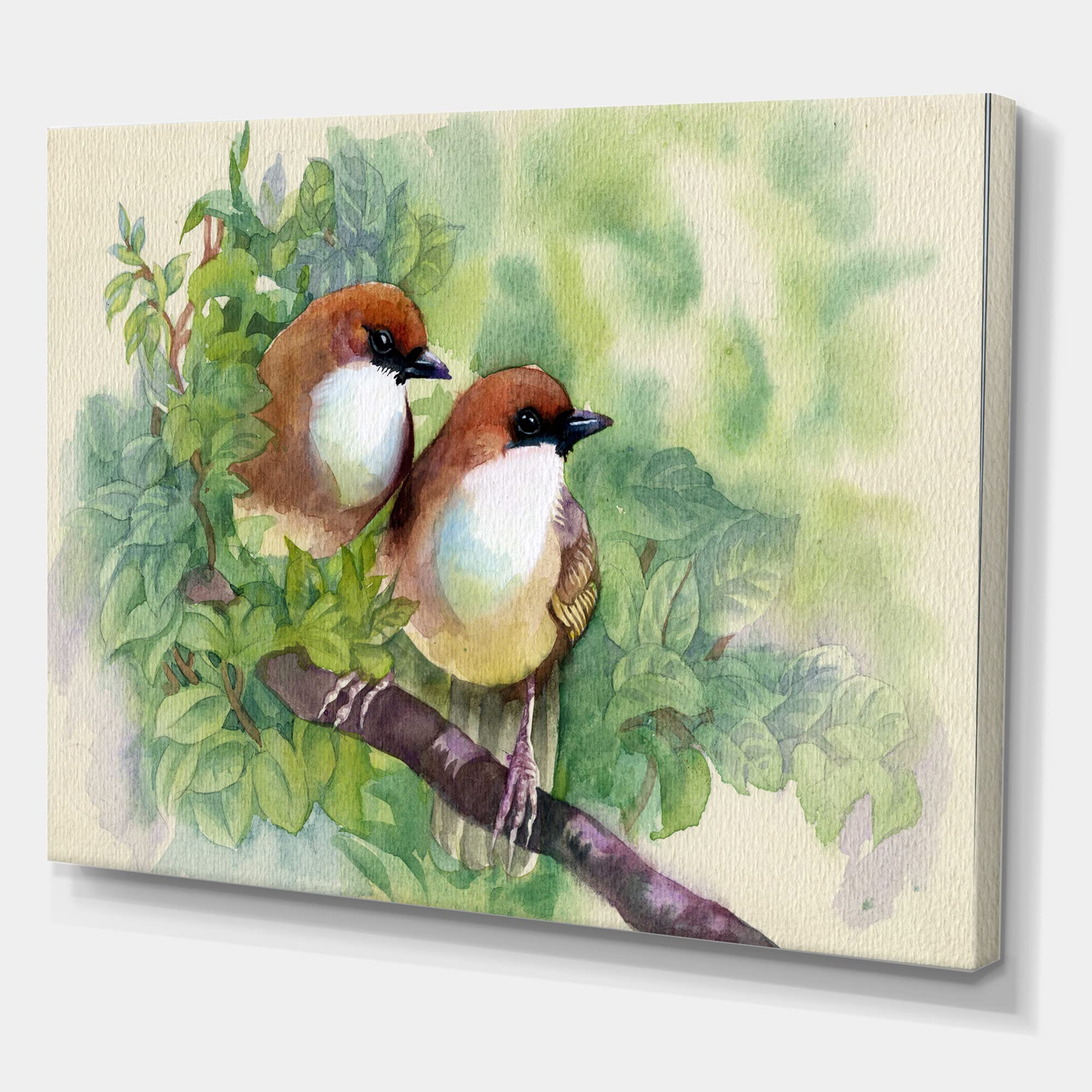 DesignQ Birds of Spring Traditional Canvas Wall Art - Hand-Painted Floral Bird Painting for Living Room, Bedroom & Office Decor