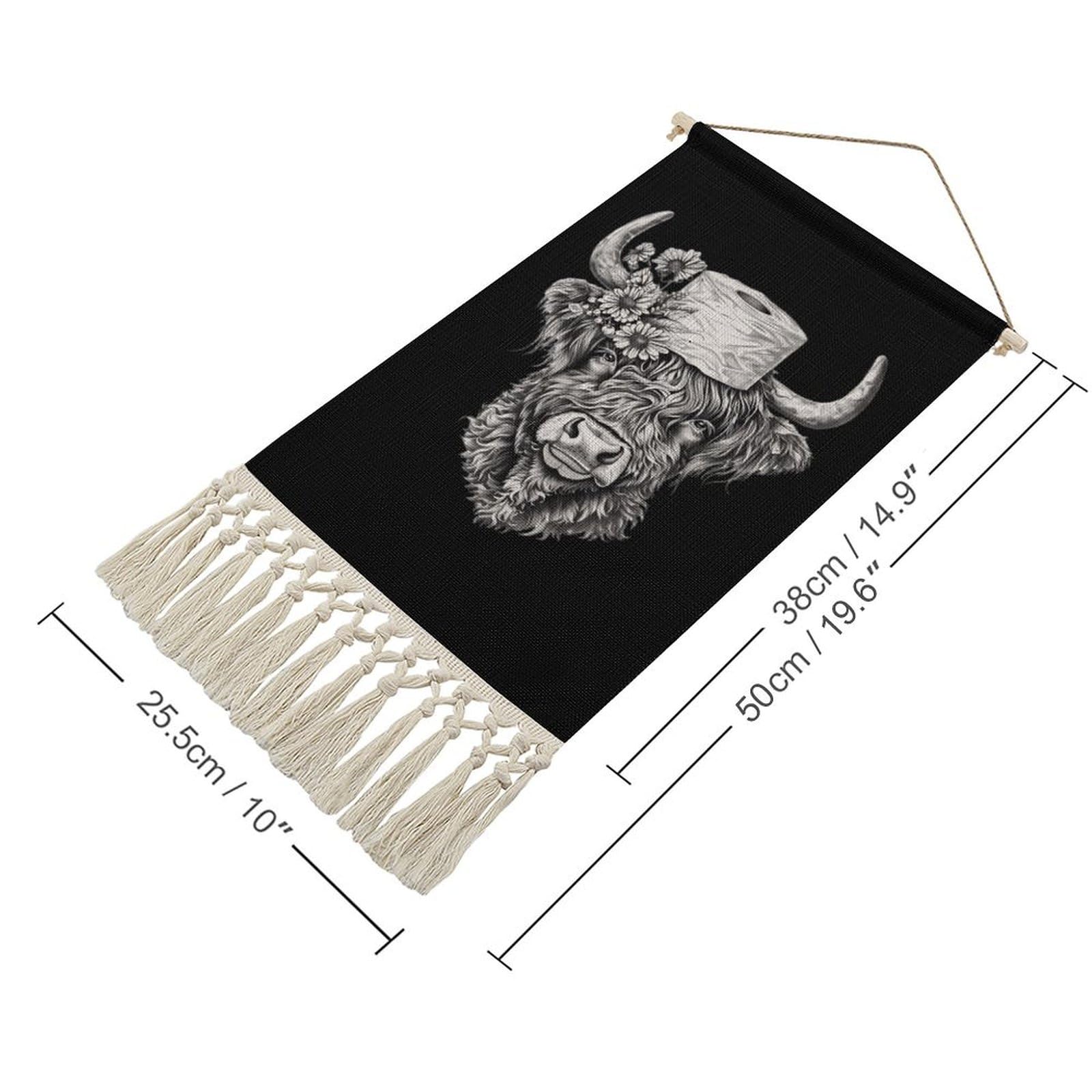 Funny Highland Cow with Toilet Paper Wall Art - 10x20 Inch Cotton Linen Hanging Poster for Home & Office Decor - Perfect for Bathroom, Living Room or Gift Idea