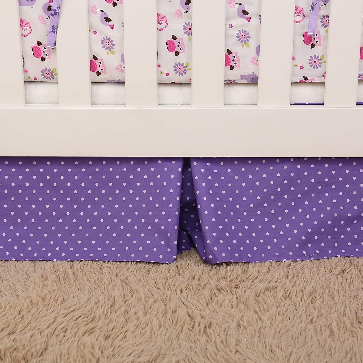 Brandream 3-Piece Purple Cotton Crib Bedding Set for Baby Girls - Floral Patchwork with Elephant & Owl Design, Ruffled Trim, Breathable & Healthy Nursery Bedding | Perfect for Princess-Themed Rooms, Baby Showers & Newborn Gifts