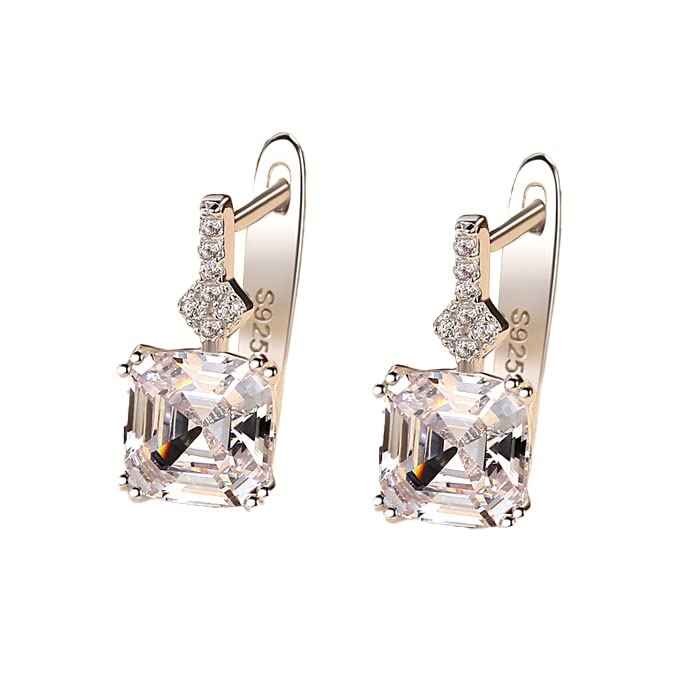 925 Sterling Silver Clear Crystals 7mm Cushion Cut Hypoallergenic Drop Earrings for Women & Girls | Elegant Dangle Ear Jewelry for Parties, Weddings & Everyday Wear
