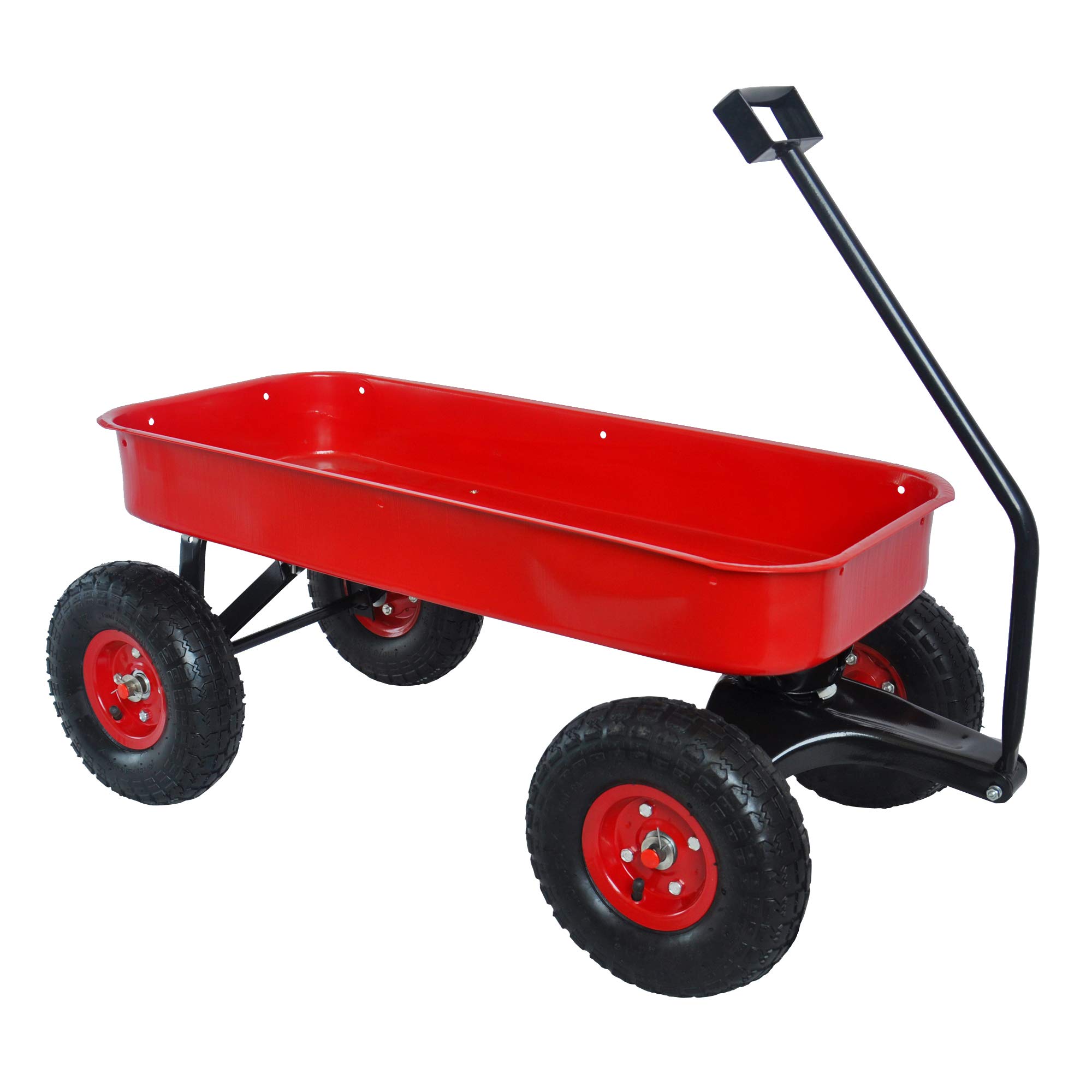 Heavy Duty Steel Outdoor Wagon Cart for Kids with Removable Wooden Side Panels & 10