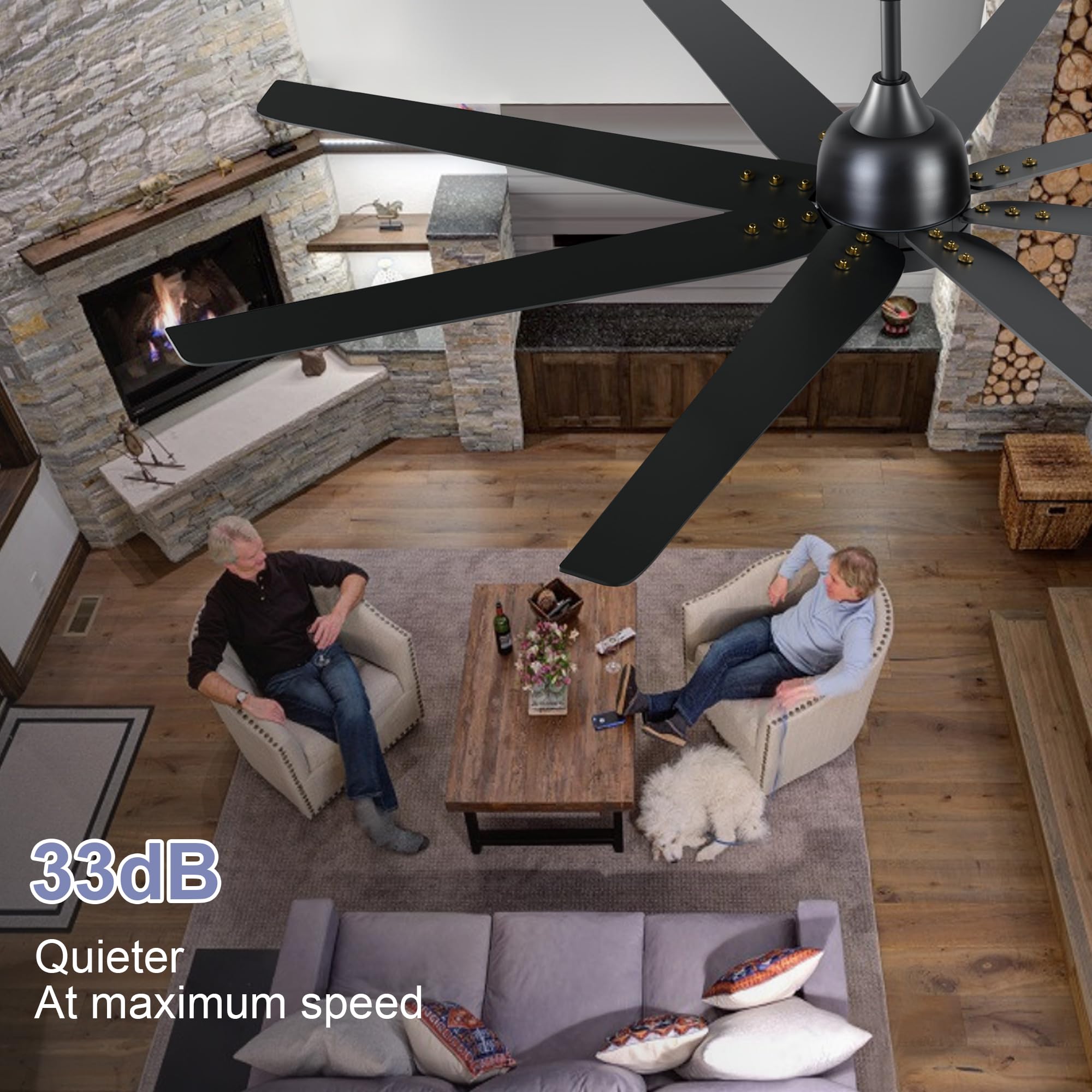 Sevenine 62 Inch Ceiling Fan with Lights and Remote Control - 8 Black Wood Blades, 6-Speed Reversible DC Motor, 3-Color Dimmable LED Light - Ideal for Living Room, Bedroom, Patio, Farmhouse, and Indoor Great Rooms