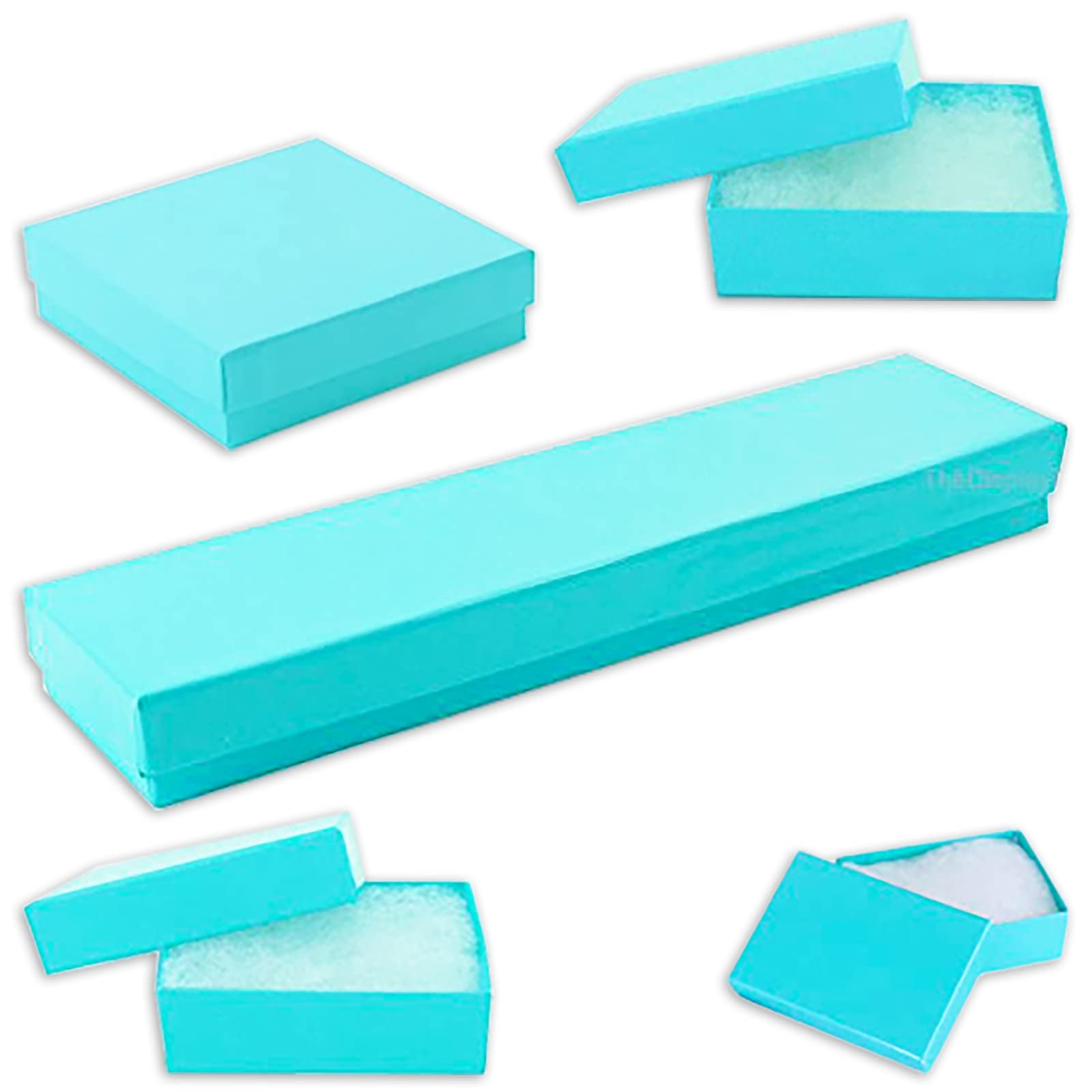 TheDisplayGuys - 100-Pack #99 Cotton Filled Cardboard Jewelry Gift Boxes (5 Sizes Assortment) - Teal Green - Perfect for Jewelry Storage, Shipping, and Retail Display