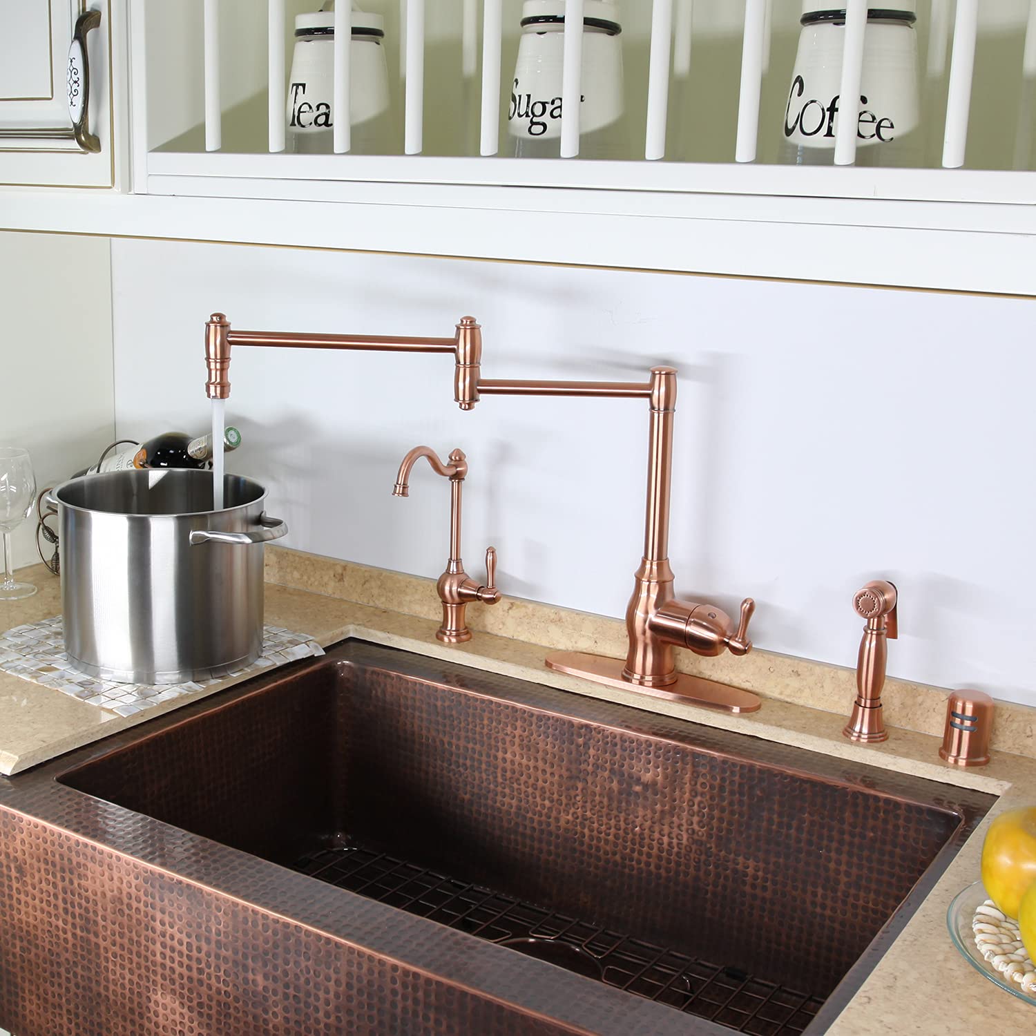 Premium One-Handle Copper Kitchen Pot Filler Faucet with Side Spray - Perfect for Modern Kitchens, Cooking, and Filling Large Pots Easily
