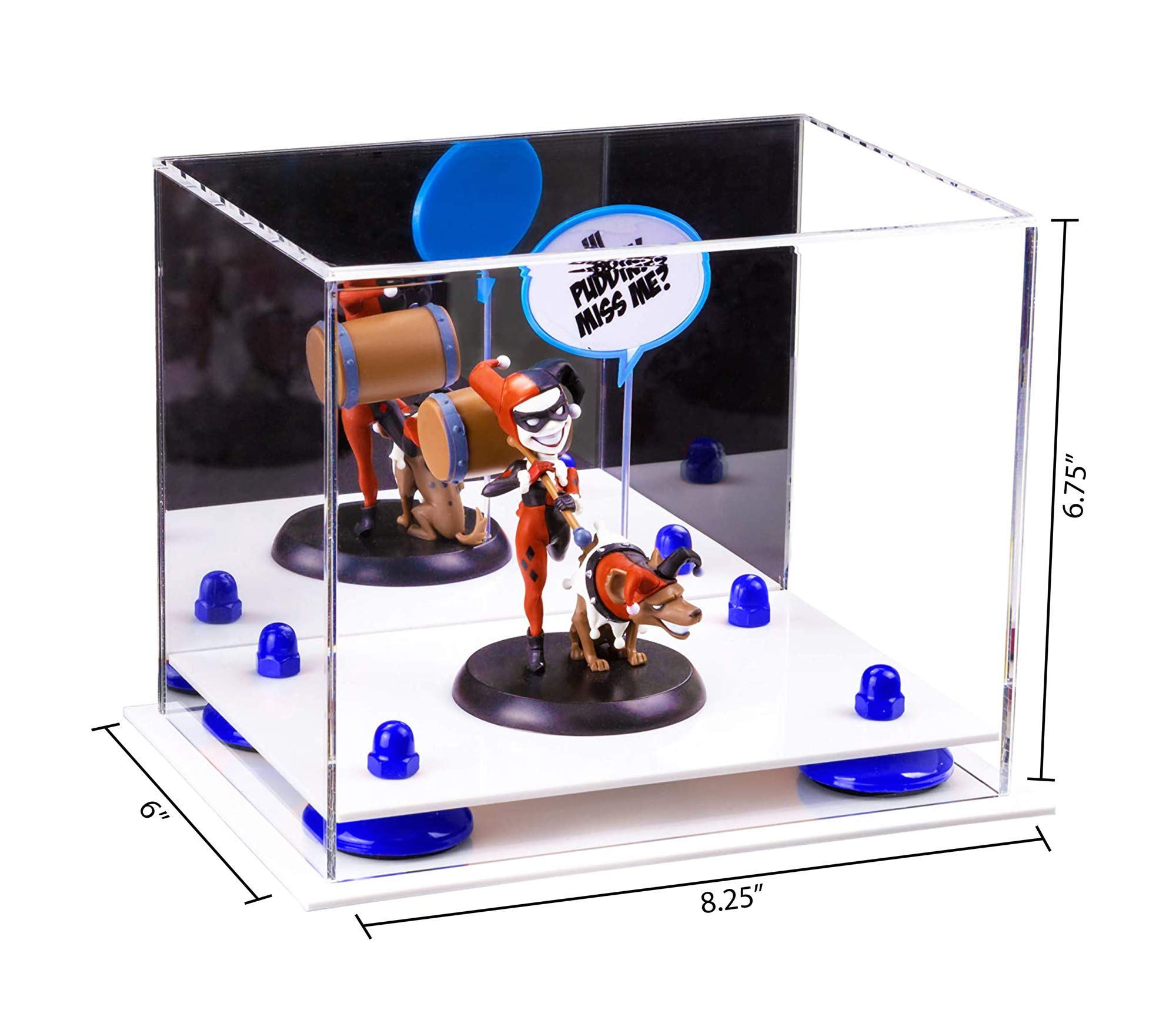Acrylic Display Case with Mirror - 8.25x6x6.75 Inch Small Rectangle Box, Dark Blue Risers & White Base (V45/A003) - Perfect for Jewelry, Collectibles & Retail Displays