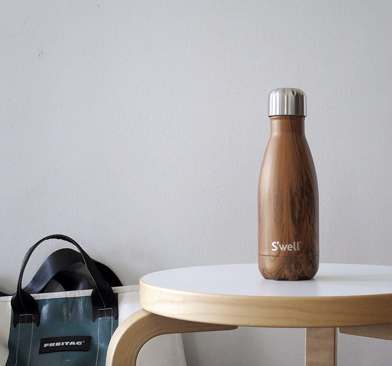 S'well Wood Insulated Water Bottle 9oz (266mL) - Leakproof & Eco-Friendly Stainless Steel Travel Tumbler for Hot & Cold Drinks - Perfect for Hiking, Office, Gym & Outdoor Activities