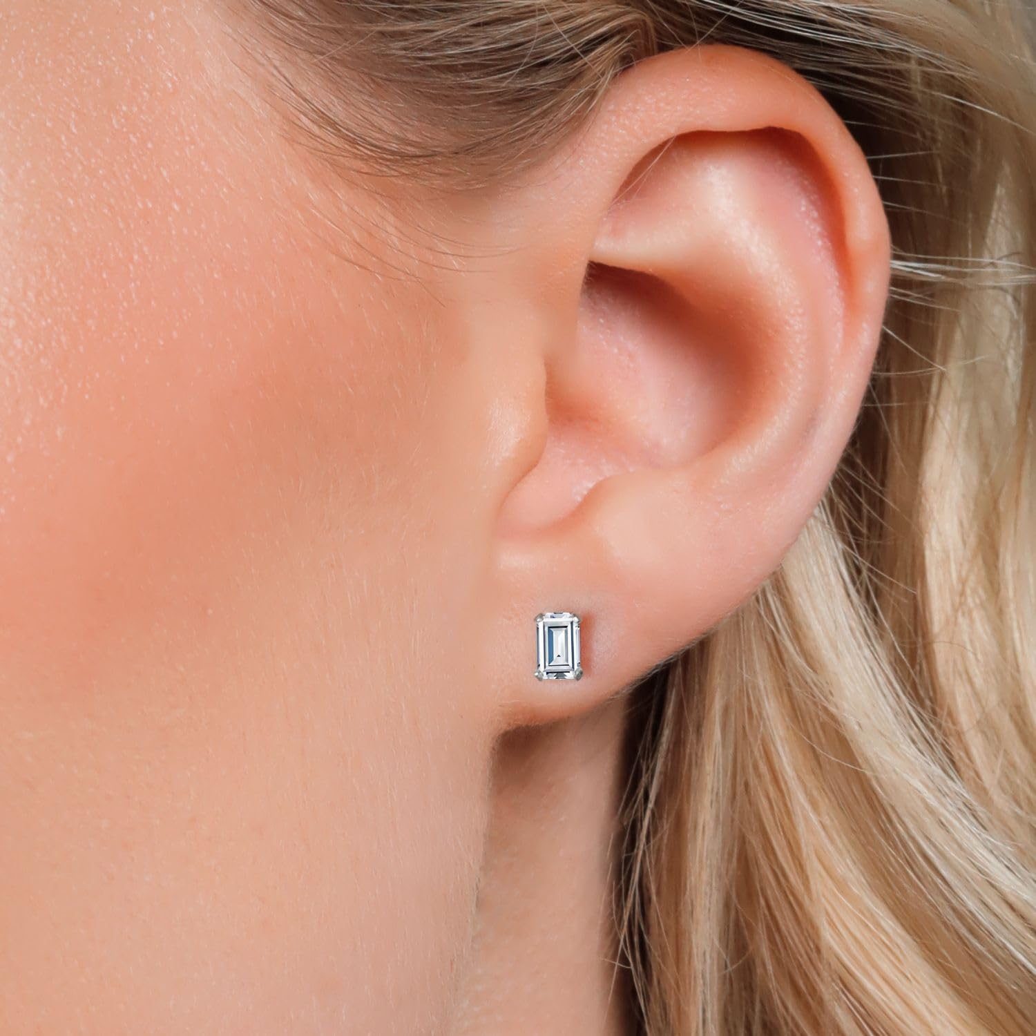 Gem Stone King 925 Sterling Silver 6X4MM Emerald Cut Gemstone Birthstone Stud Earrings for Women & Men - Perfect Gift for Birthday, Anniversary & Special Occasions