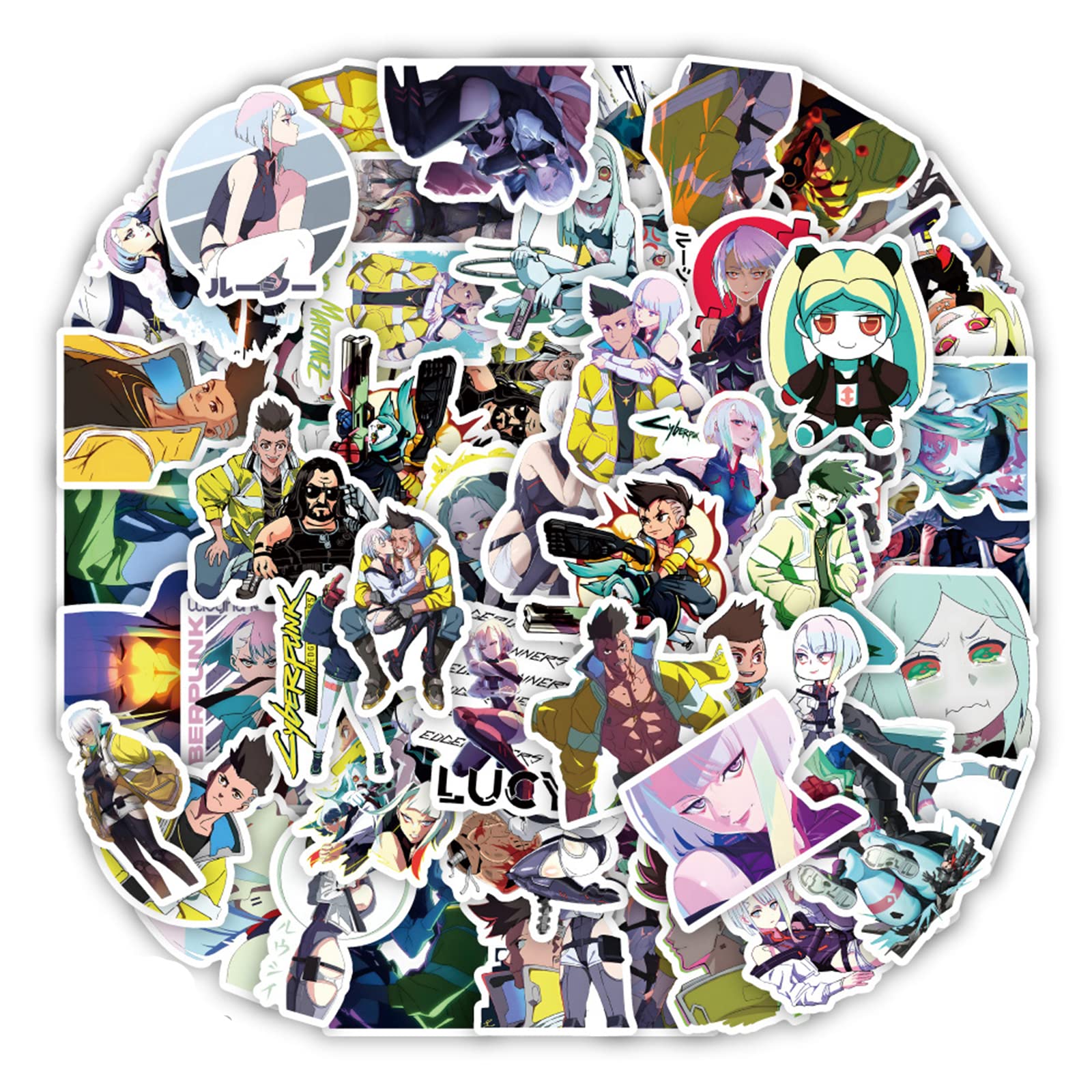 Cyberpunk: Edgerunners Vinyl Stickers 50pcs - Waterproof Decals for Laptop, Skateboard, Guitar, Luggage - Cool Anime Stickers for Teens & Adults - Perfect for Gaming Setups, School Supplies & Travel Gear