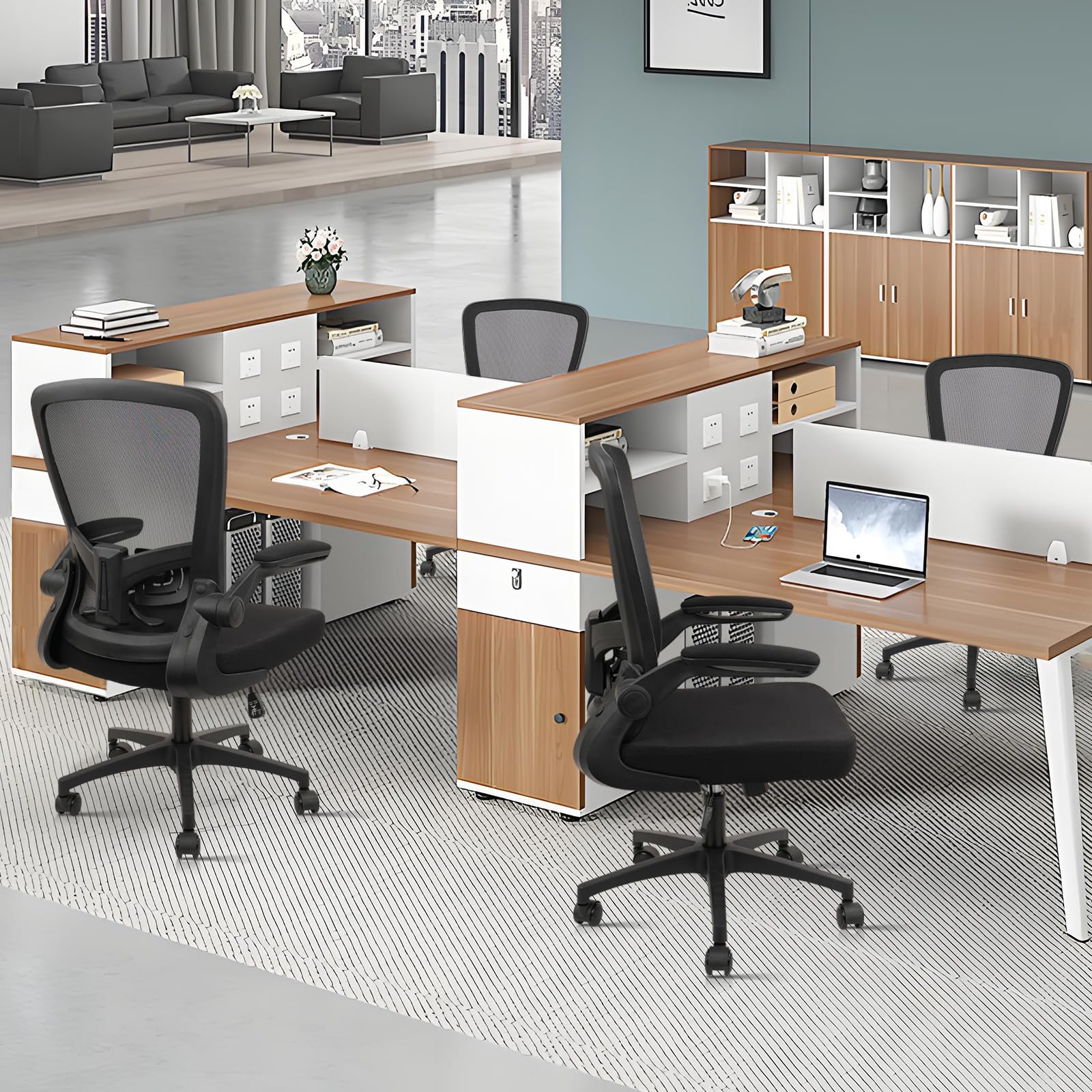 Ergonomic Mesh Office Chair with Wheels - Adjustable Height, Swivel & Lumbar Support - Flip-Up Armrests - Home & Office Desk Chair (Set of 2) - Perfect for Long Work Hours, Gaming & Remote Workspaces