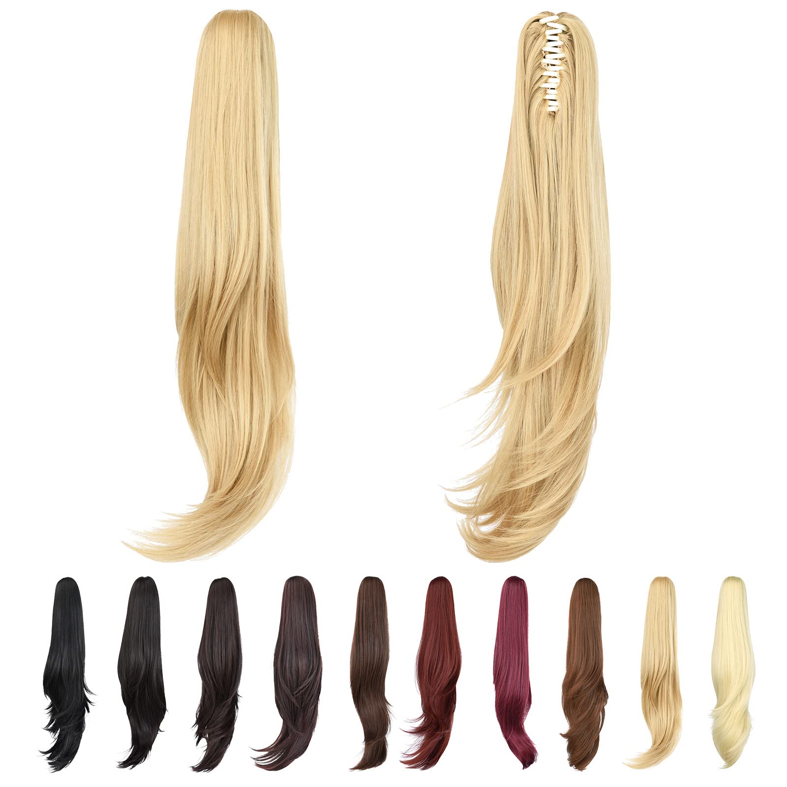 Natural Straight Ponytail Hair Extension with Claw Clip - Seamless Blonde Brown Black Hairpiece for Women - Perfect for Parties, Weddings & Everyday Styling