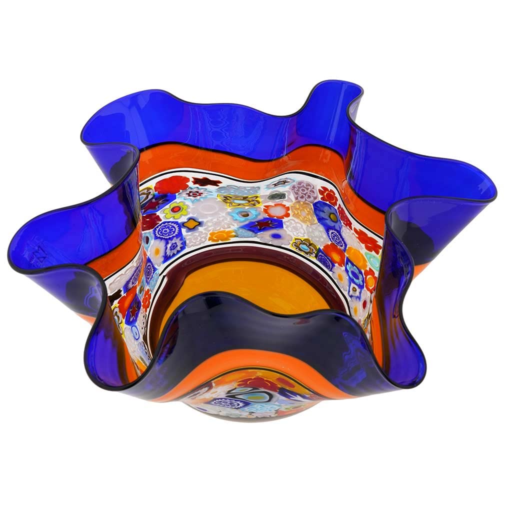 Authentic Murano Glass Primavera Millefiori Handkerchief Bowl in Cobalt Blue - Venetian Artisan Crafted Home Decor for Dining Table Centerpiece & Luxury Gift