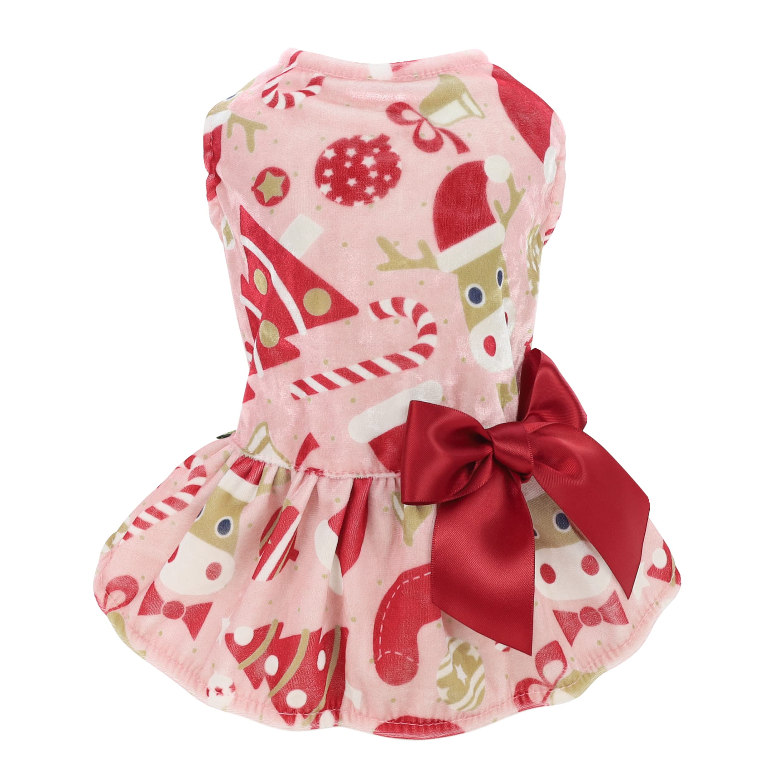 Fitwarm Christmas Dog Dress - Lightweight Velvet Winter Outfit for Small Dogs & Cats - Pink XXS Pet Apparel for Holiday Parties & Family Photos