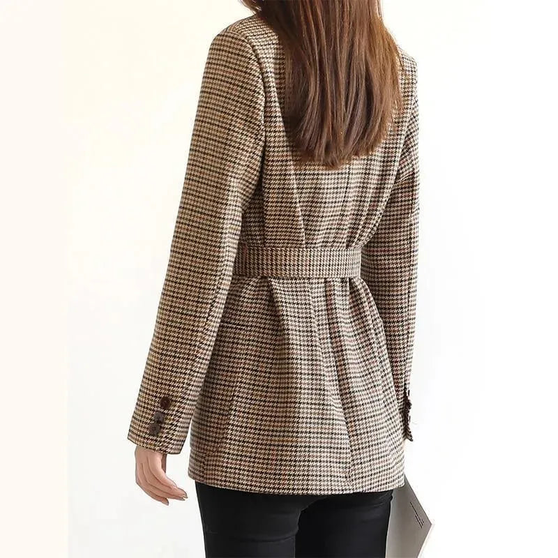 Vintage Houndstooth Plaid Blazer for Women | Classic Checkered Jacket | Office Wear, Business Attire & Formal Occasions